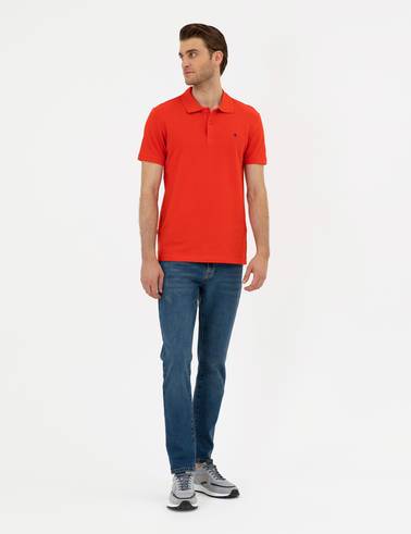 Kırmızı Slim Fit %100 Pamuk Polo Yaka Basic Tişört