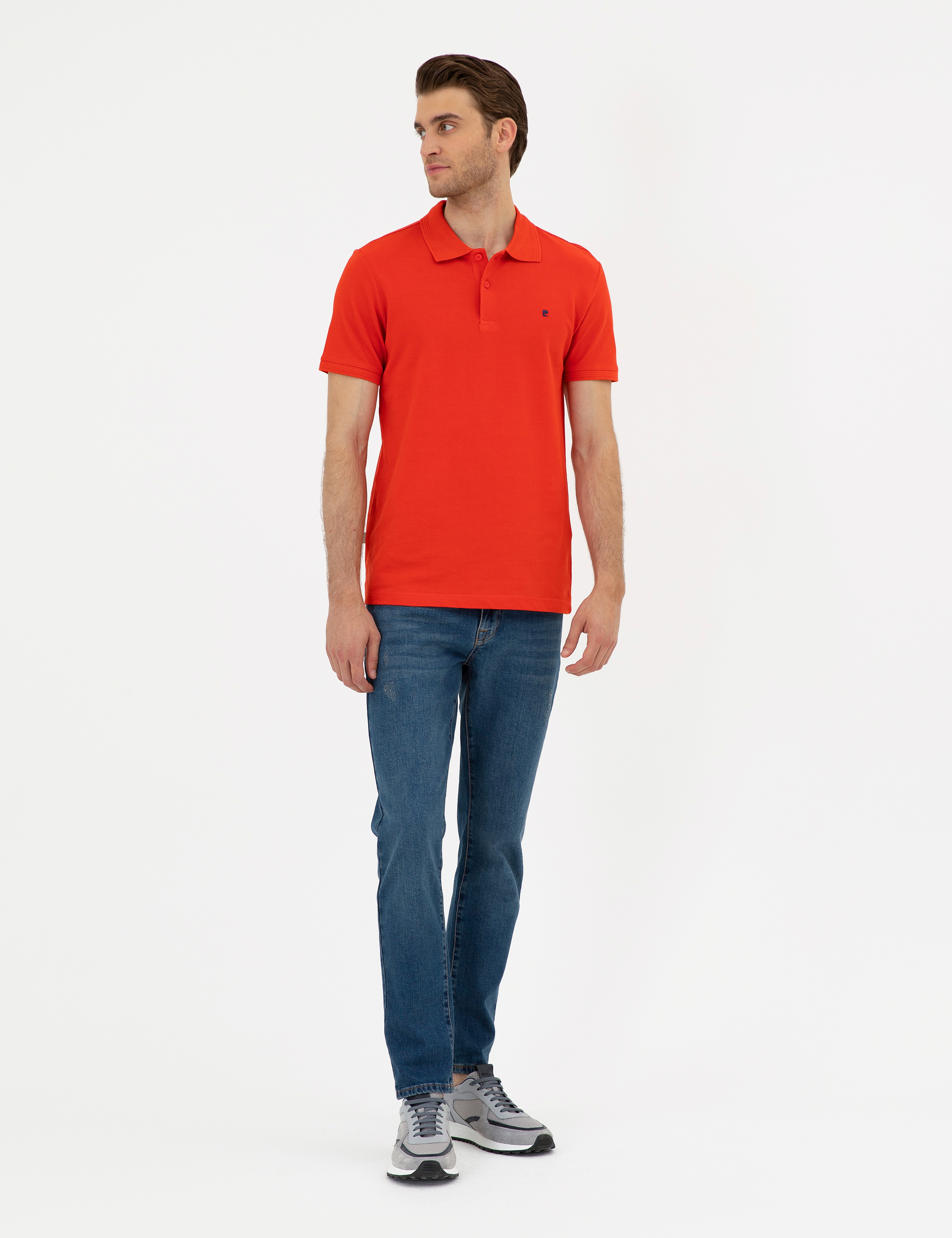 Kırmızı Slim Fit %100 Pamuk Polo Yaka Basic Tişört
