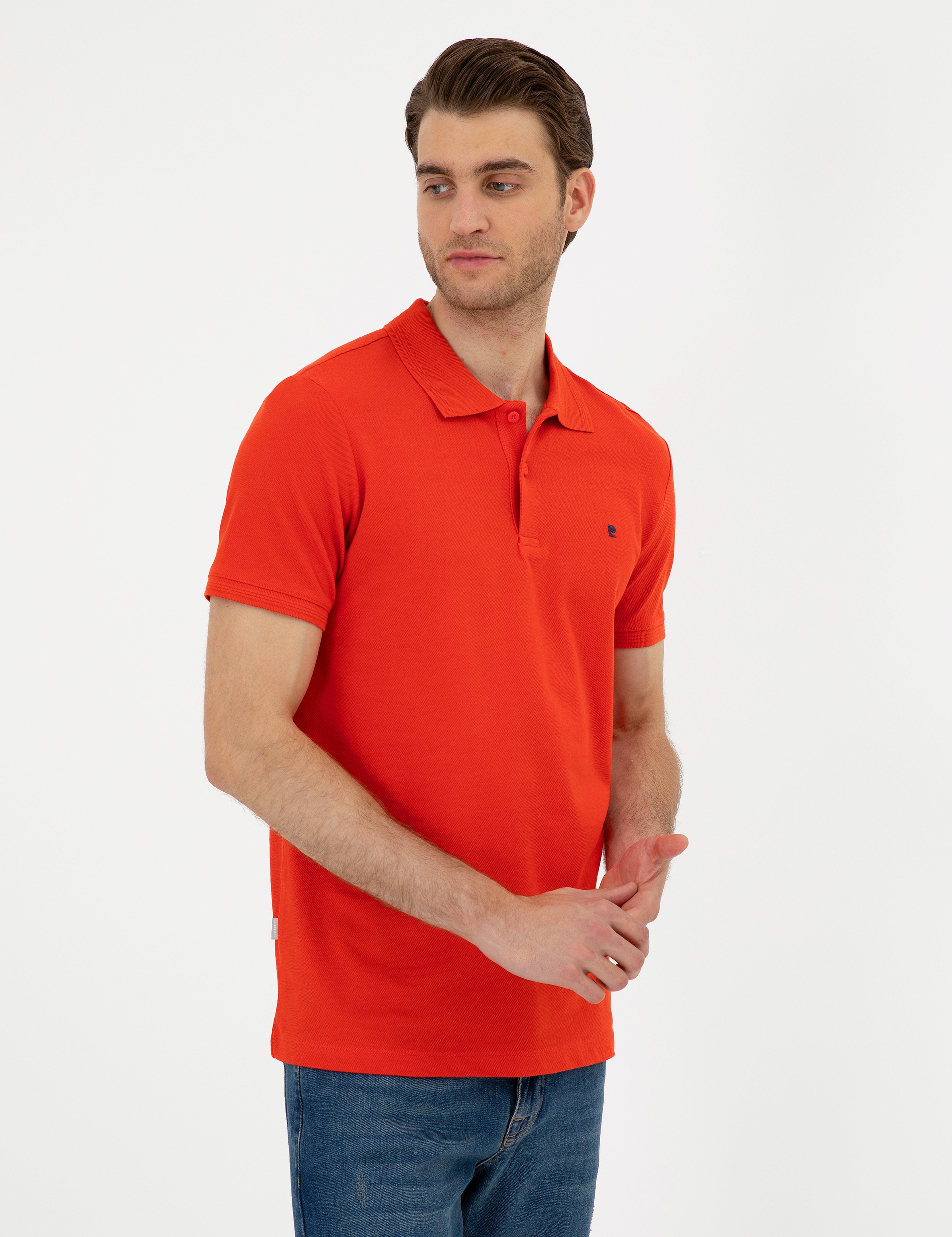 Kırmızı Slim Fit %100 Pamuk Polo Yaka Basic Tişört