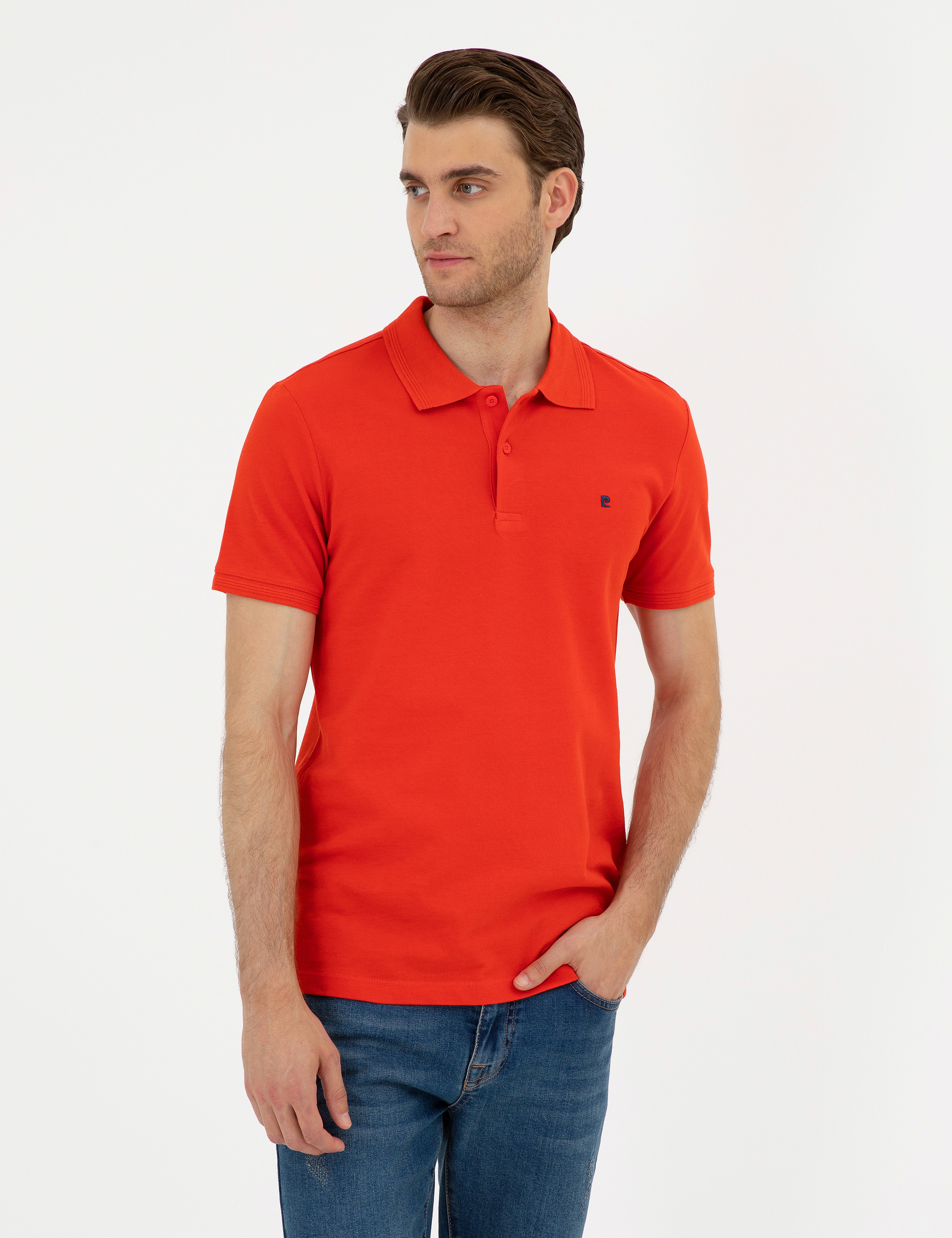 Kırmızı Slim Fit %100 Pamuk Polo Yaka Basic Tişört - Image 1