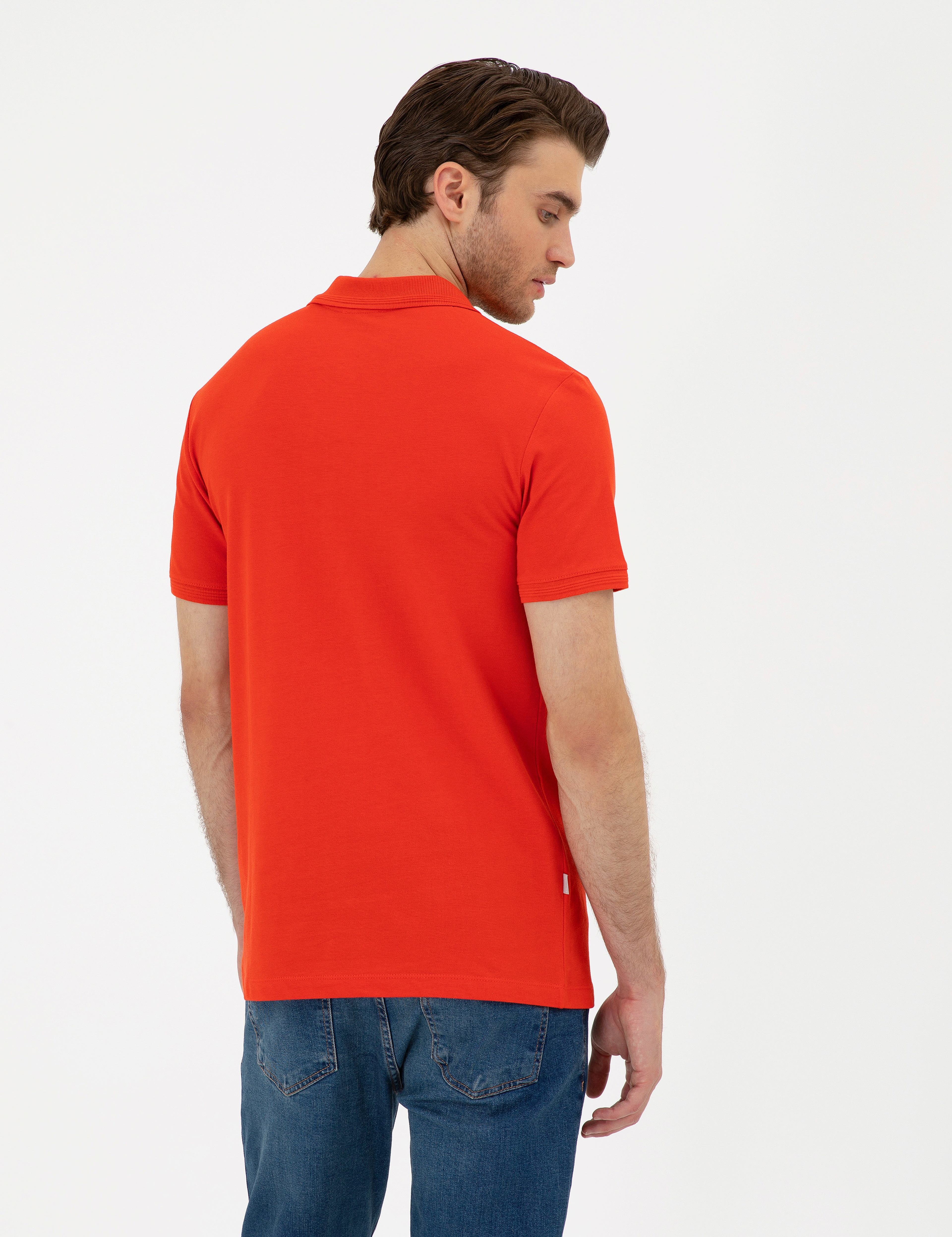 Kırmızı Slim Fit %100 Pamuk Polo Yaka Basic Tişört - Image 5