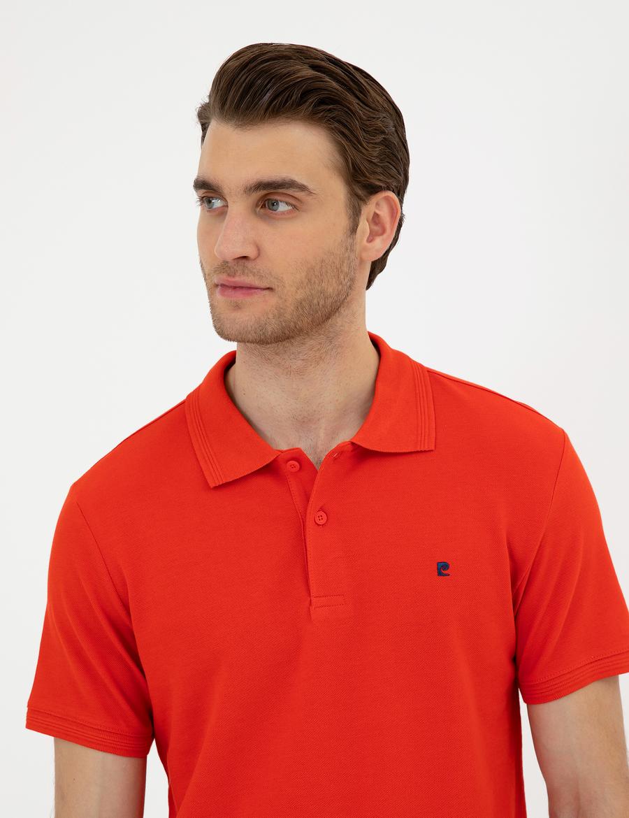 Kırmızı Slim Fit %100 Pamuk Polo Yaka Basic Tişört