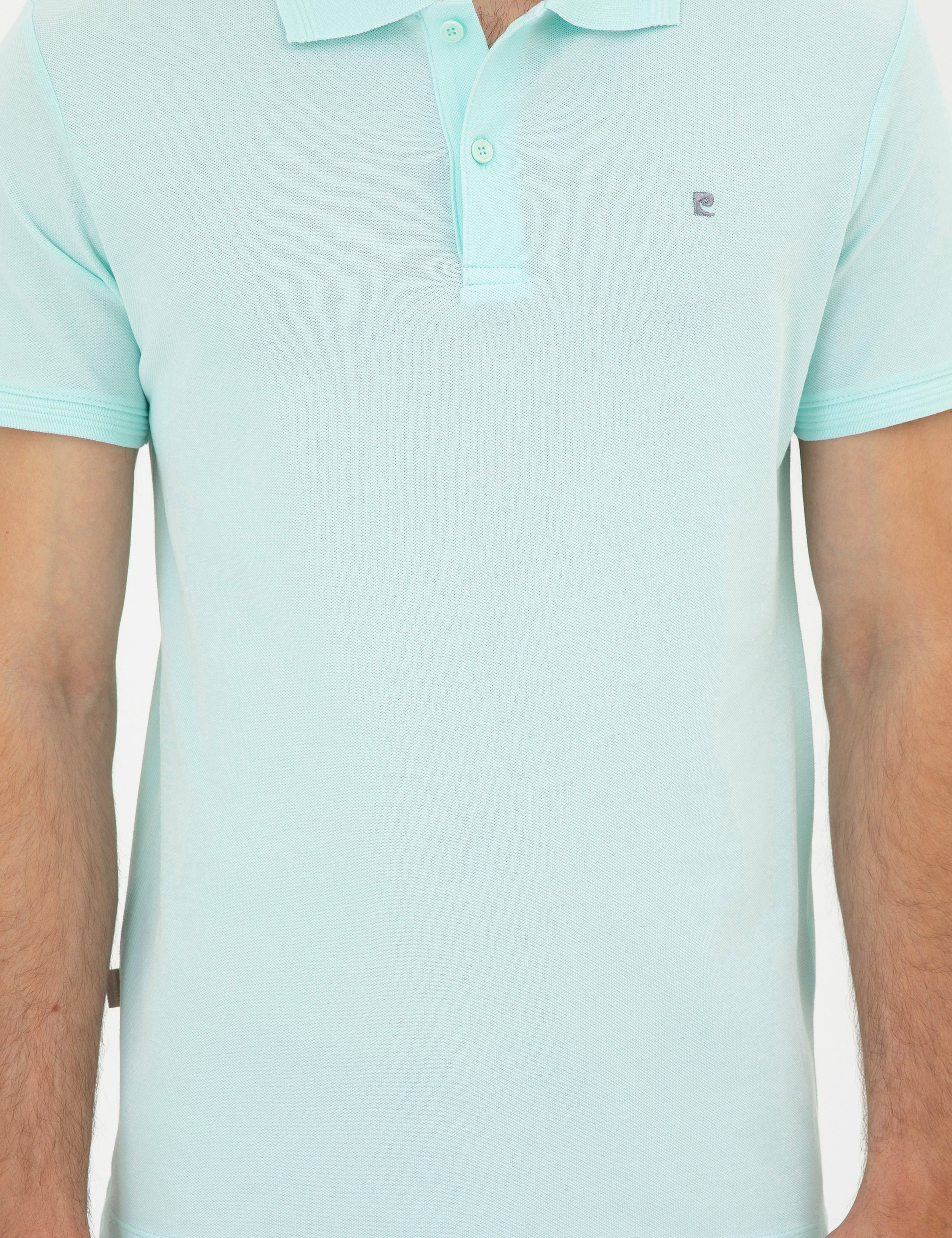 Su Yeşili Slim Fit %100 Pamuk Düğmeli Polo Yaka Basic Tişört - Image 6