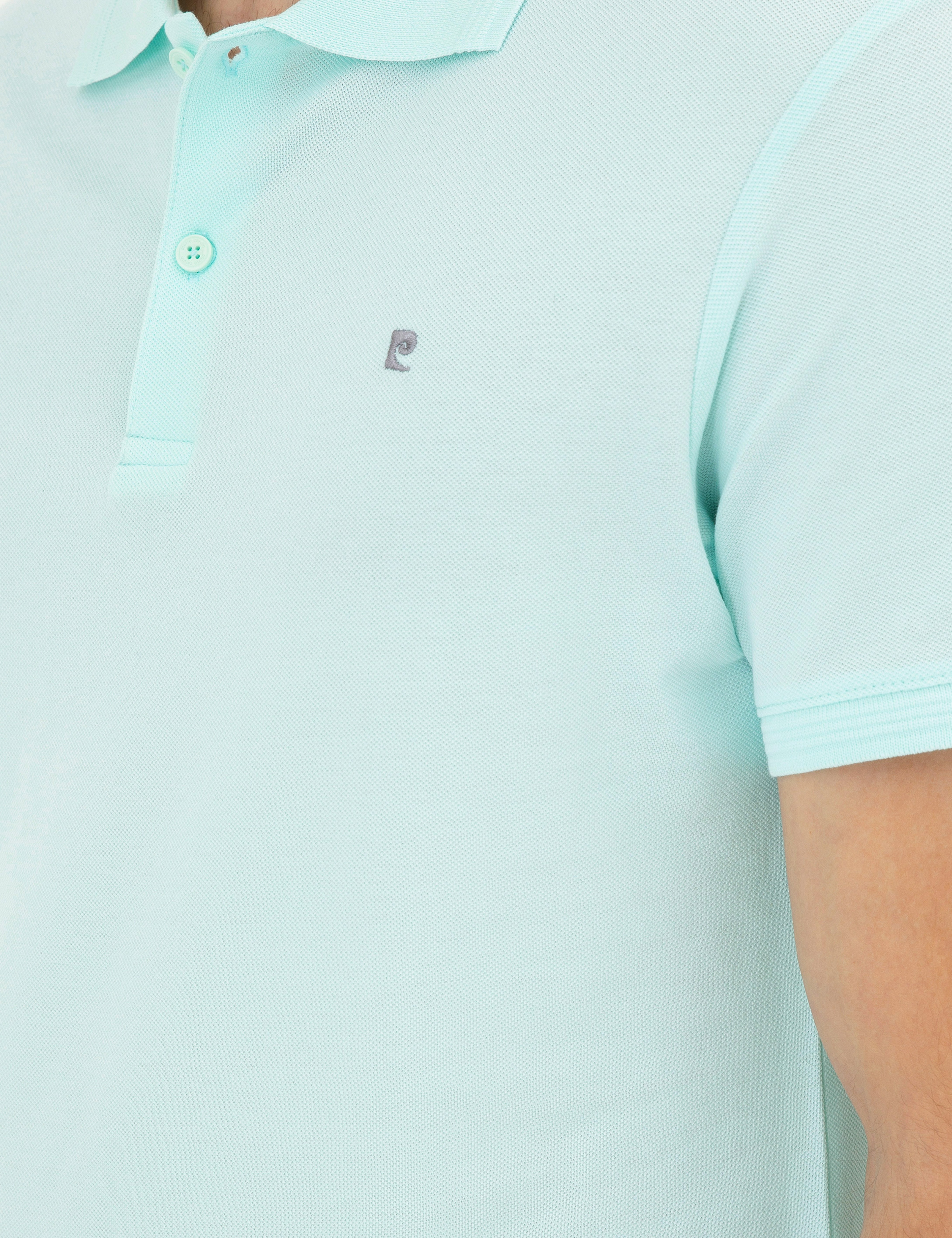 Su Yeşili Slim Fit %100 Pamuk Düğmeli Polo Yaka Basic Tişört