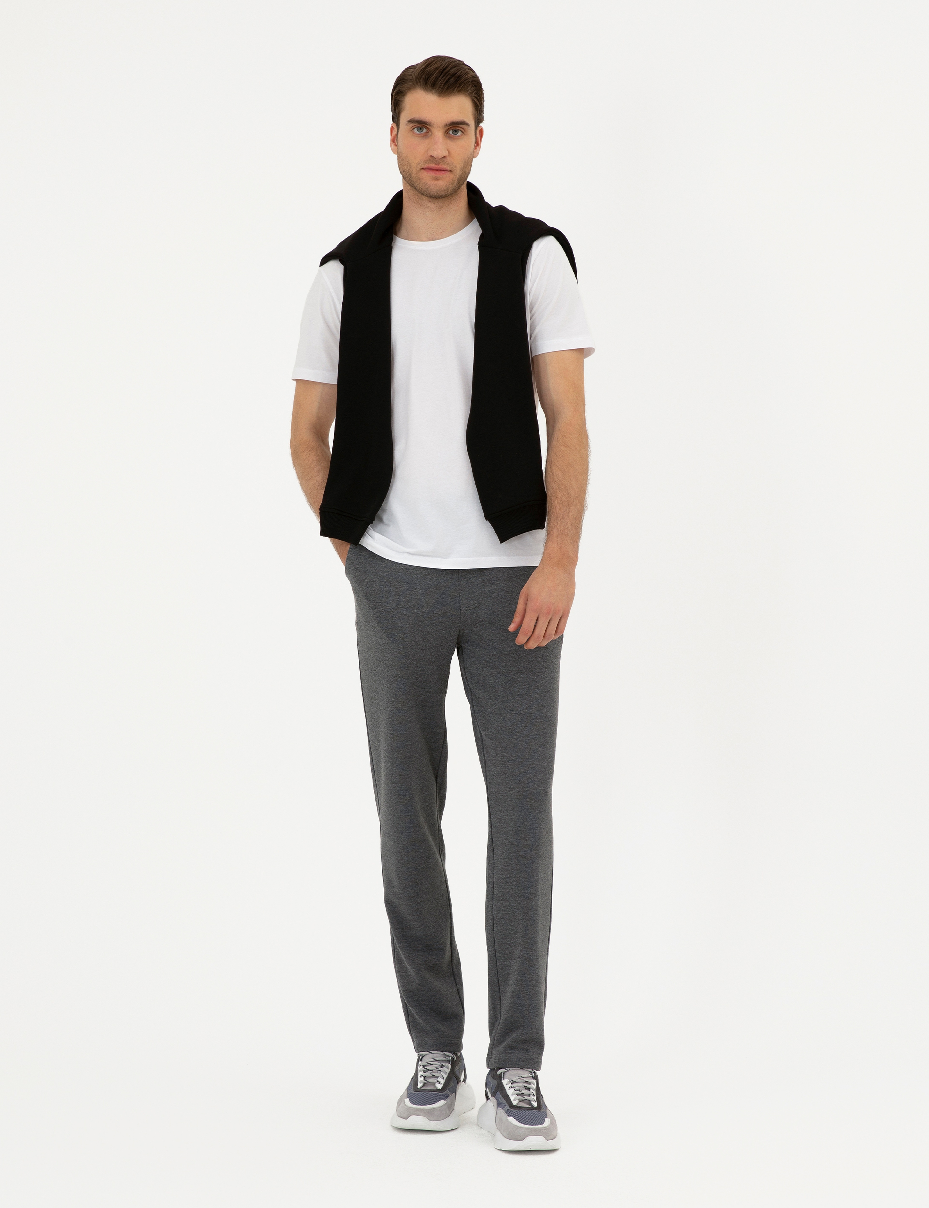 Antrasit Melanj Slim Fit Eşofman Altı