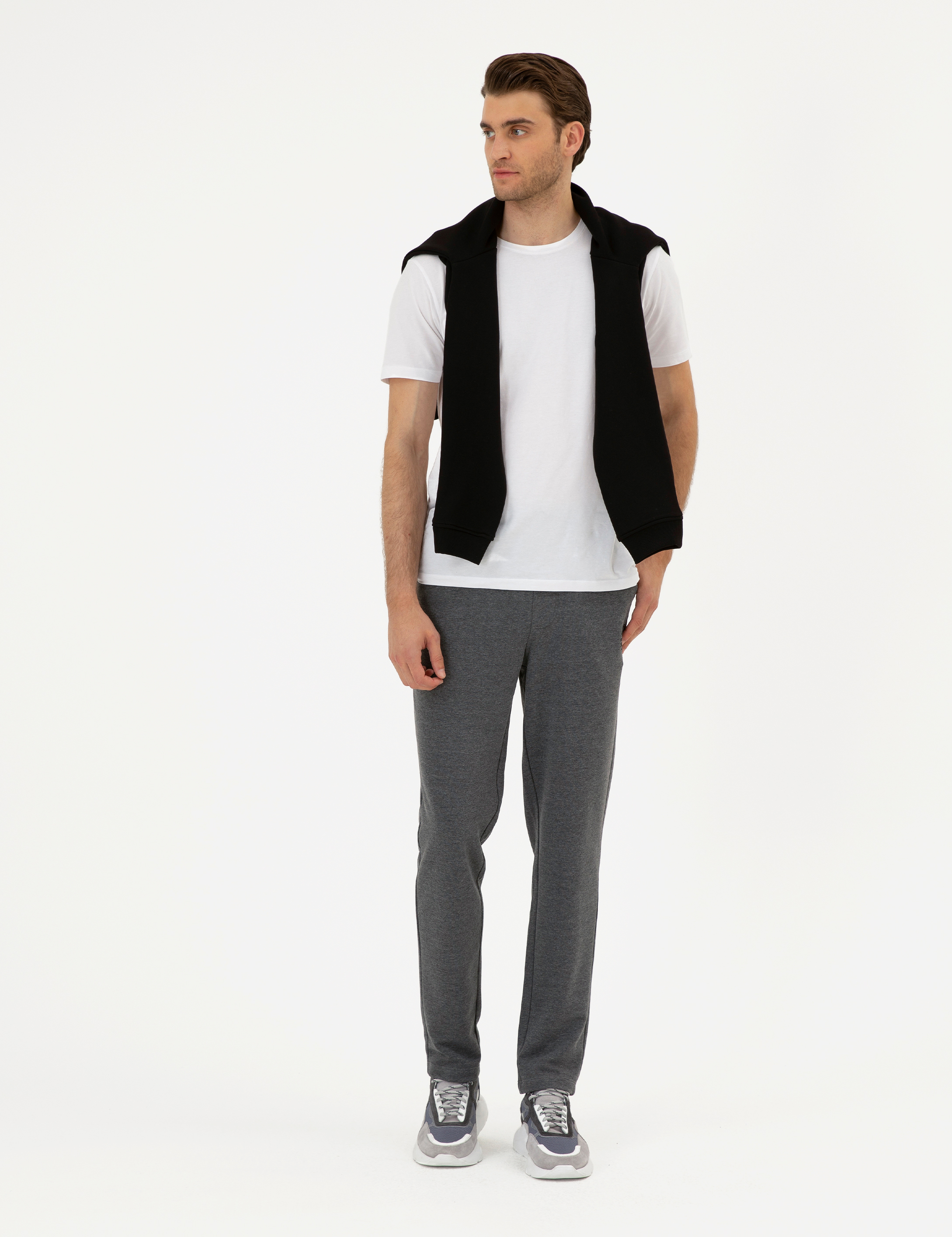 Antrasit Melanj Slim Fit Eşofman Altı - Image 3