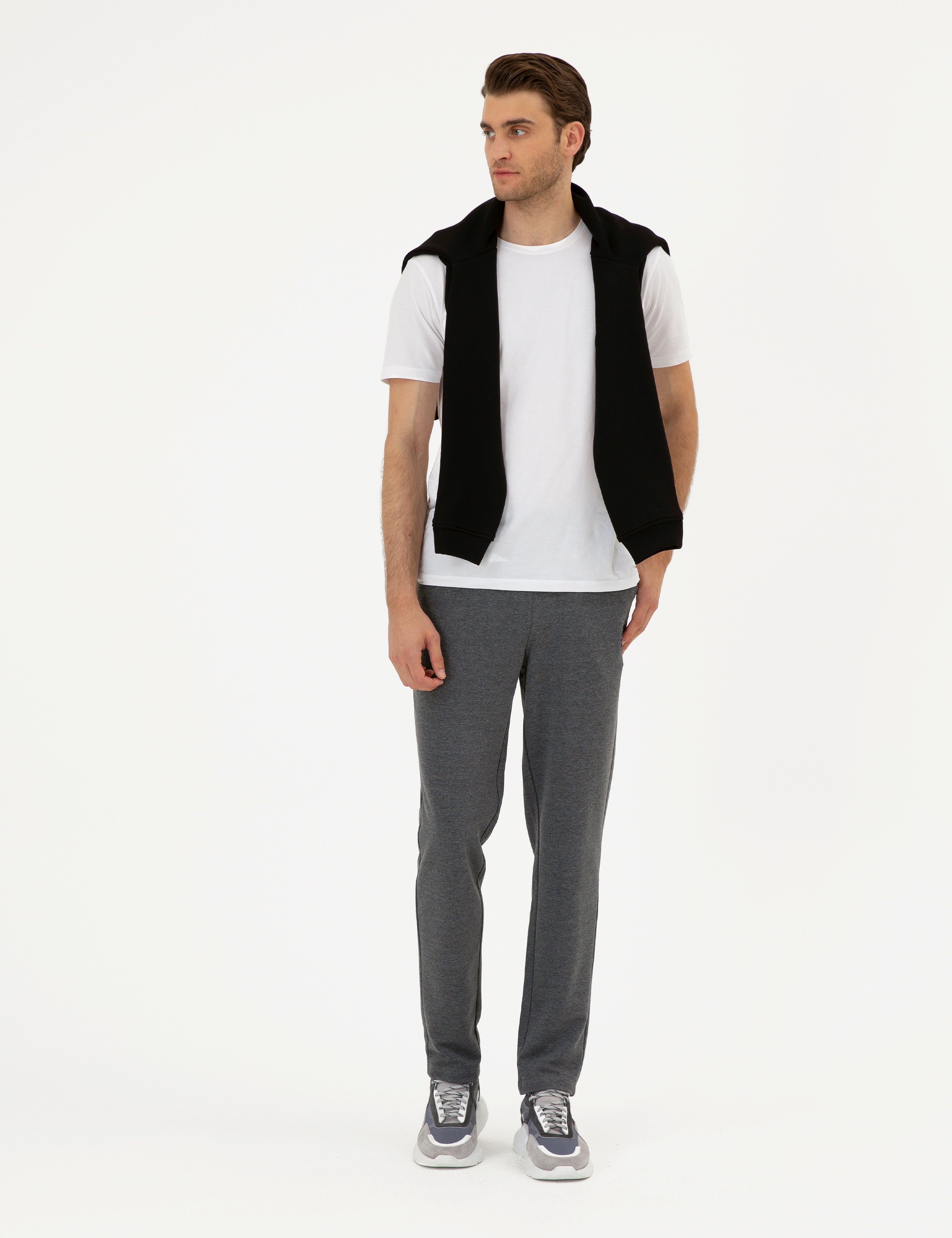 Antrasit Melanj Slim Fit Eşofman Altı