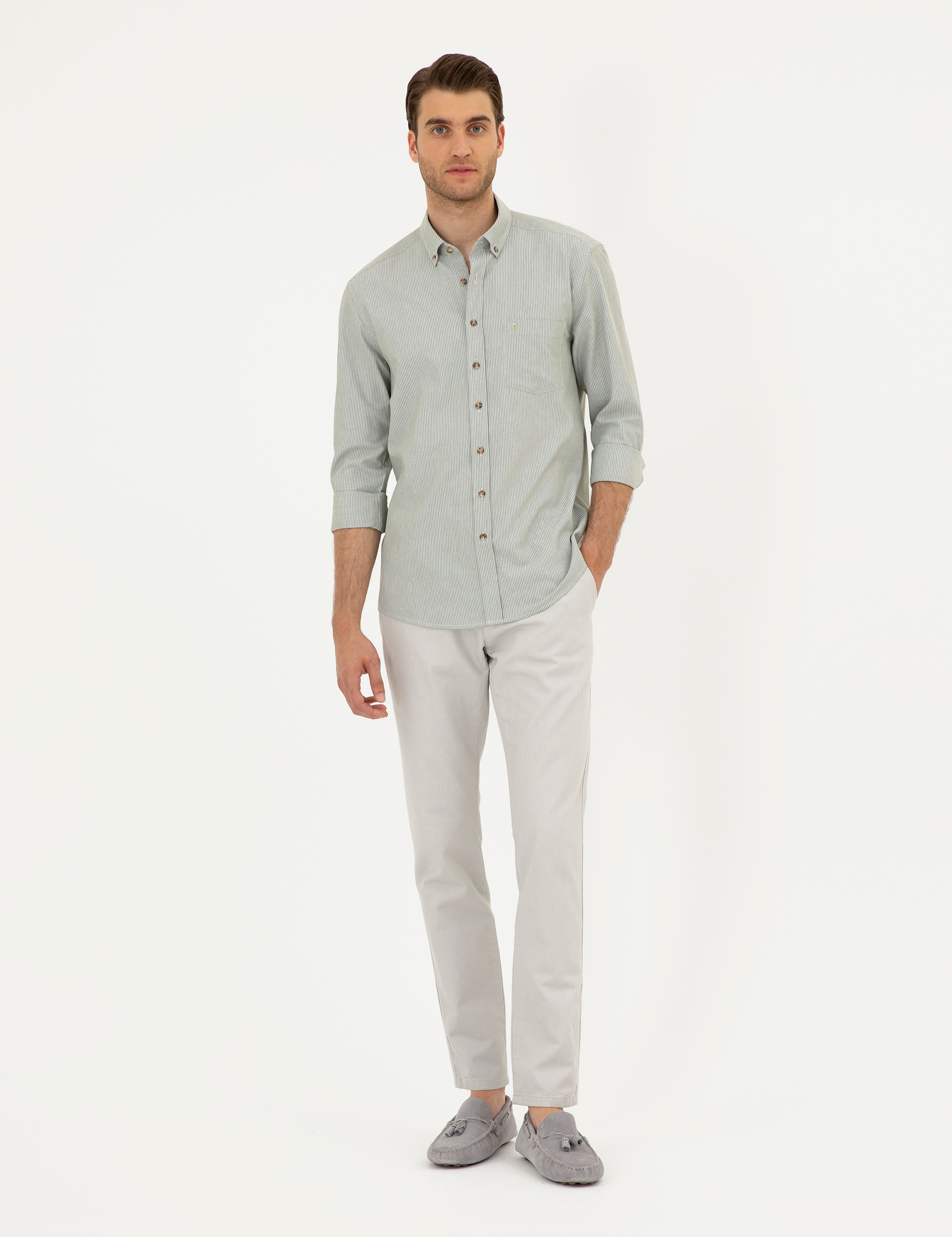 Haki Regular Fit Uzun Kollu Gömlek - Image 4