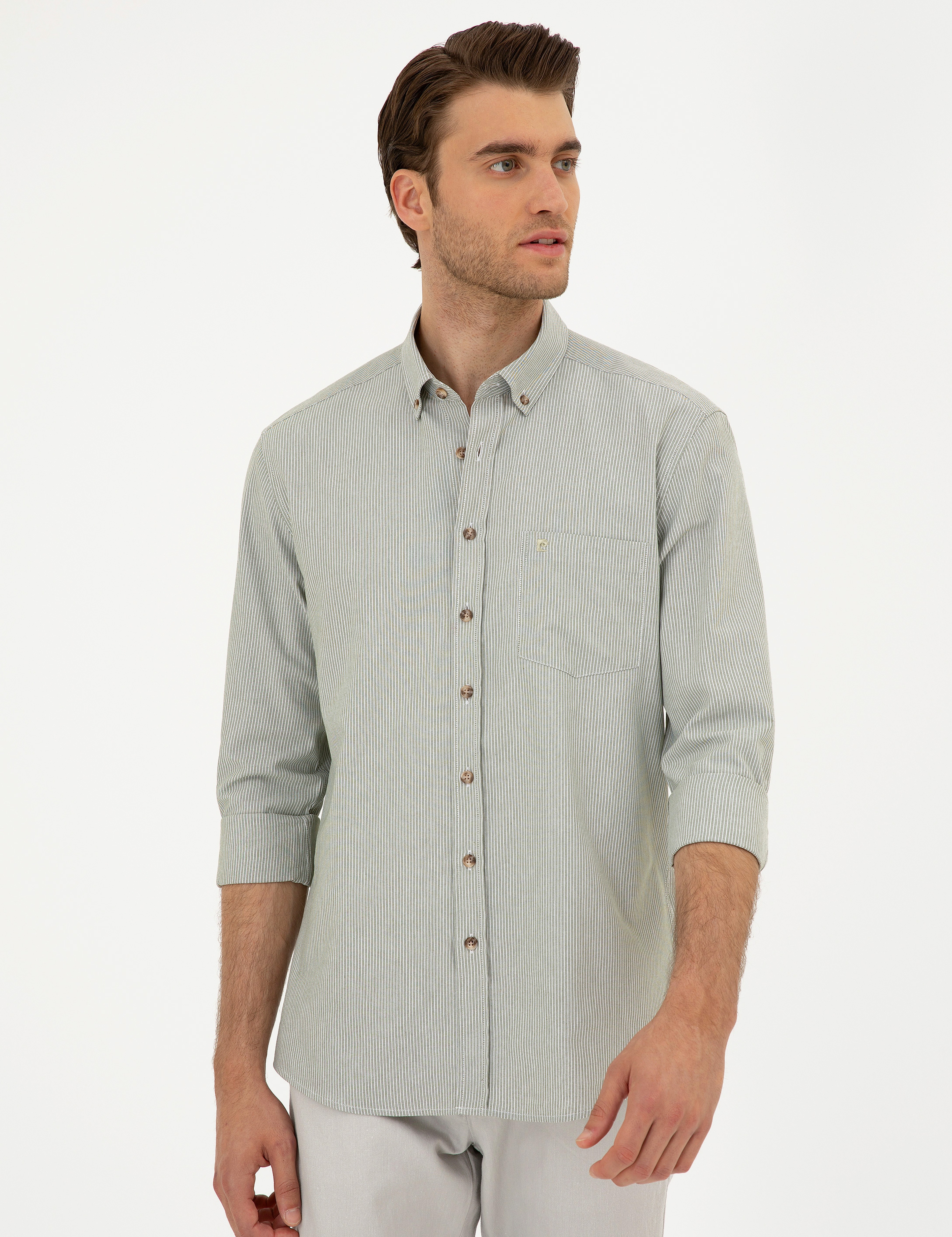 Haki Regular Fit Uzun Kollu Gömlek - Image 3