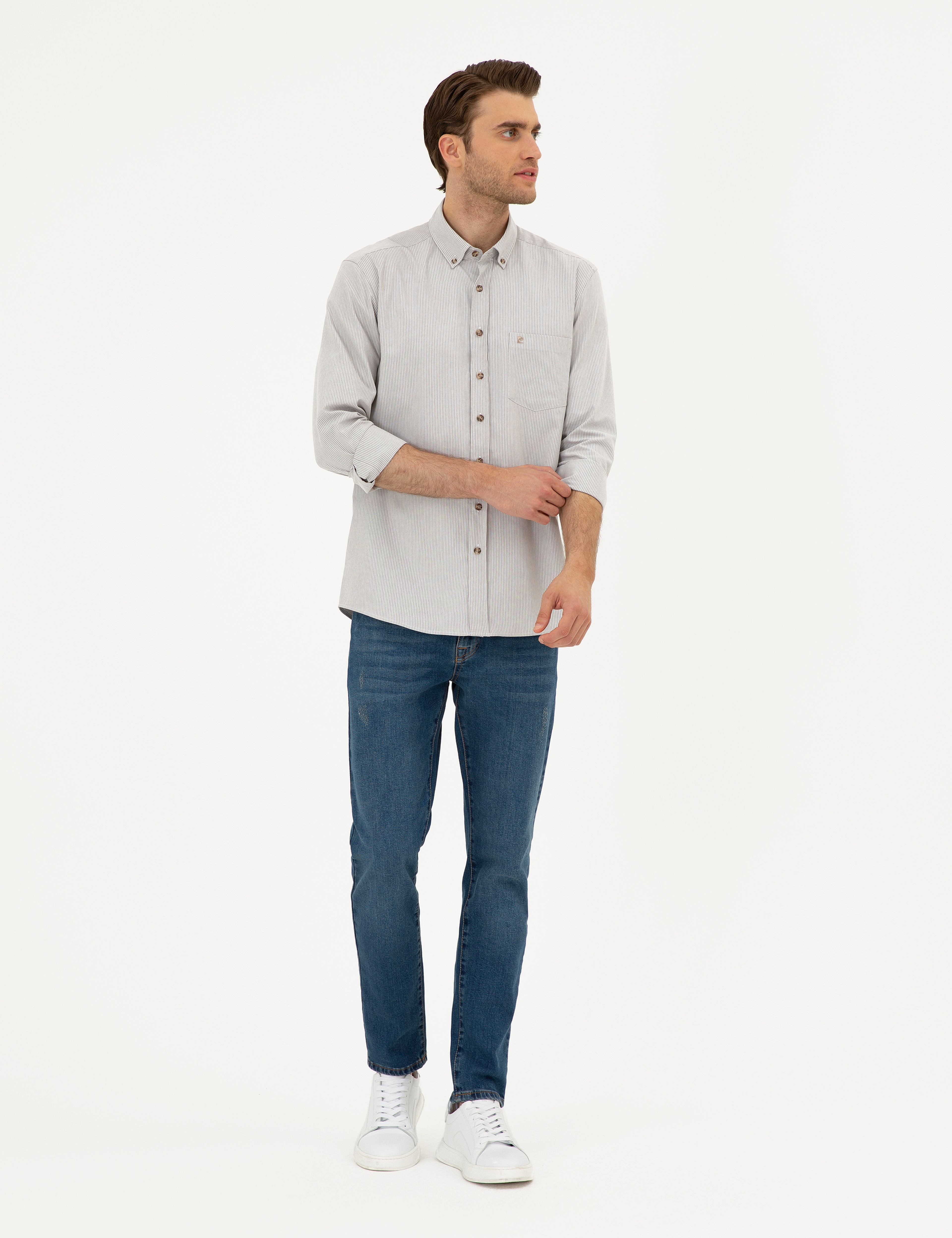 Bej Regular Fit Uzun Kollu Gömlek - Image 4