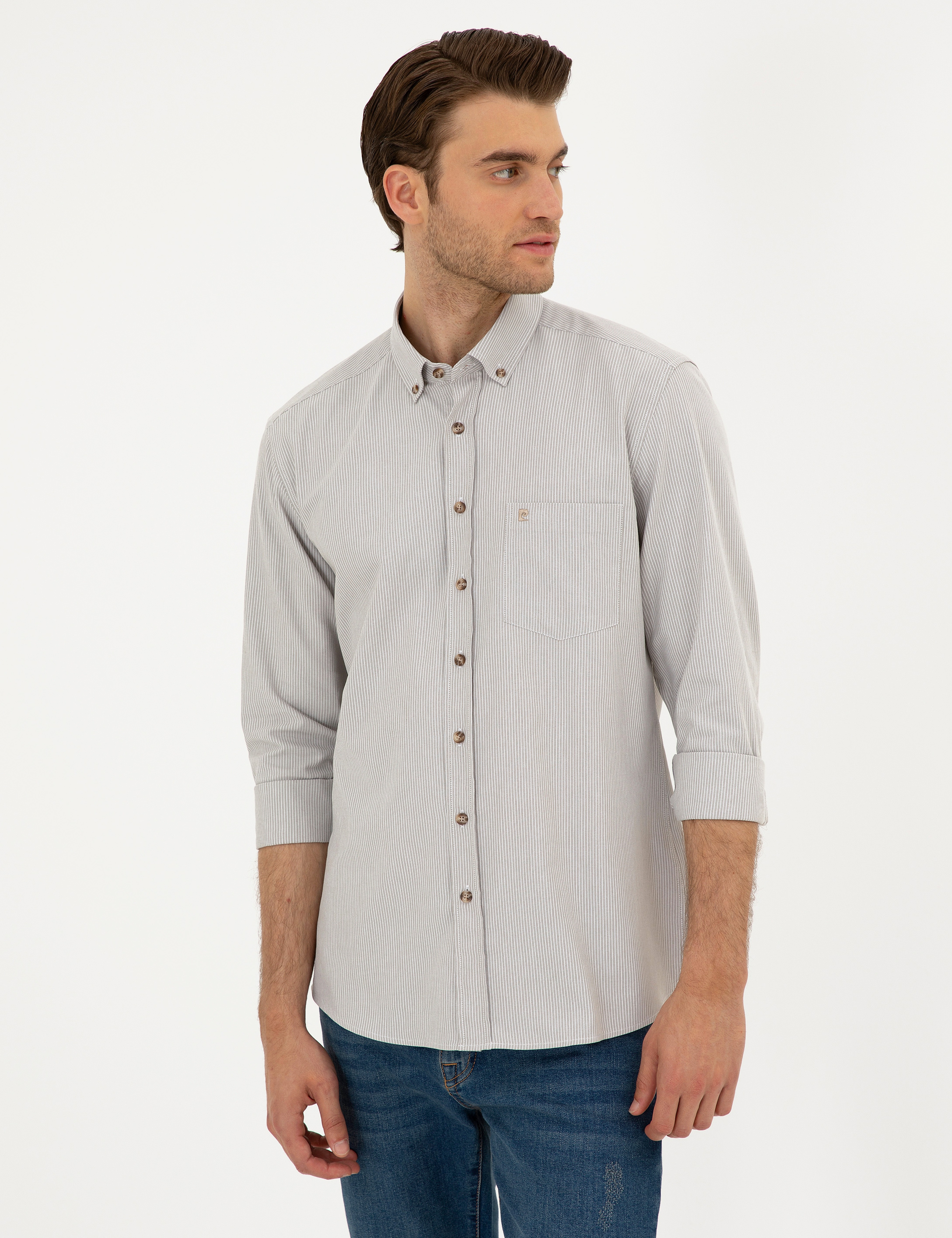 Bej Regular Fit Uzun Kollu Gömlek - Image 3