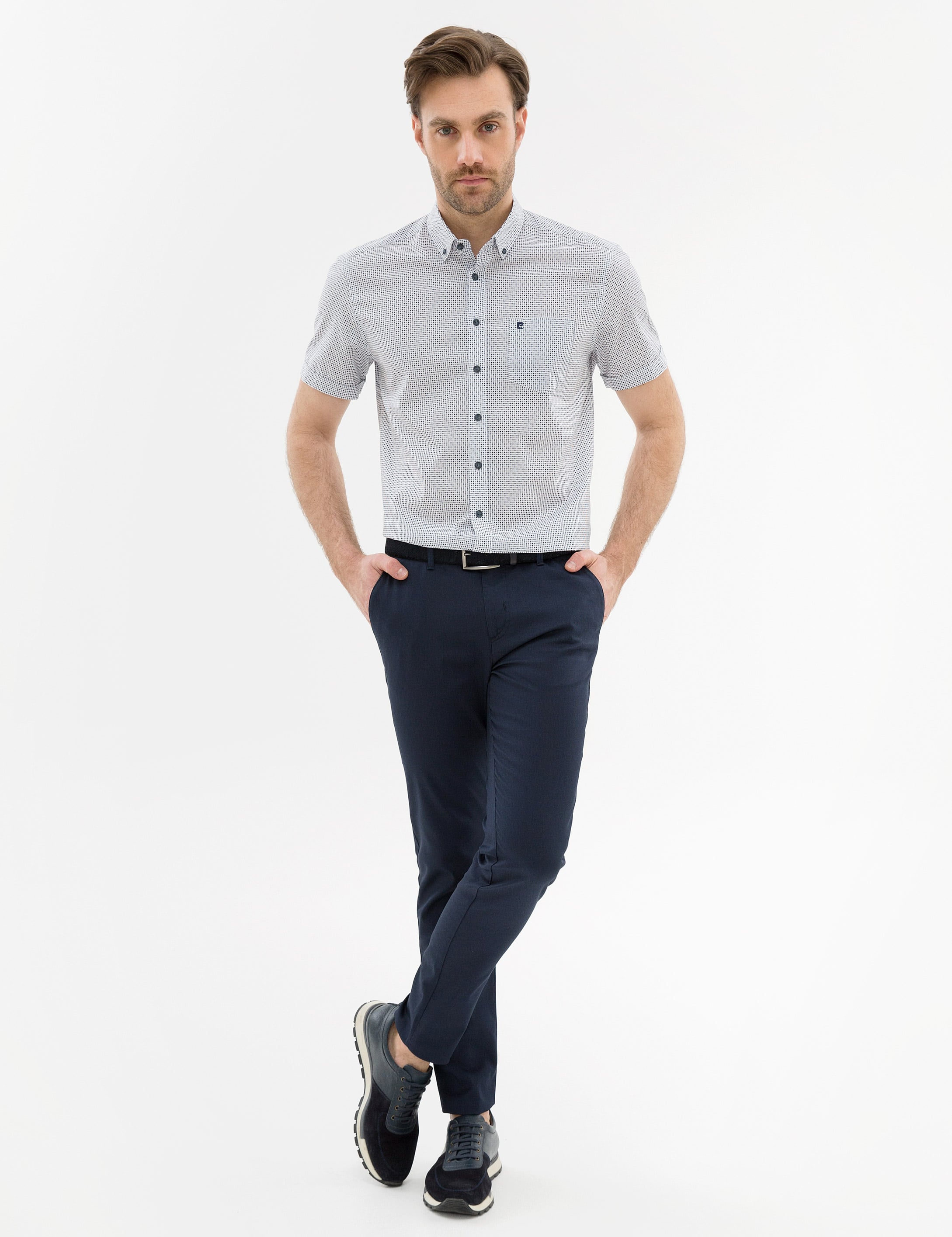 Lacivert Regular Fit Kısa Kollu Gömlek - Image 4