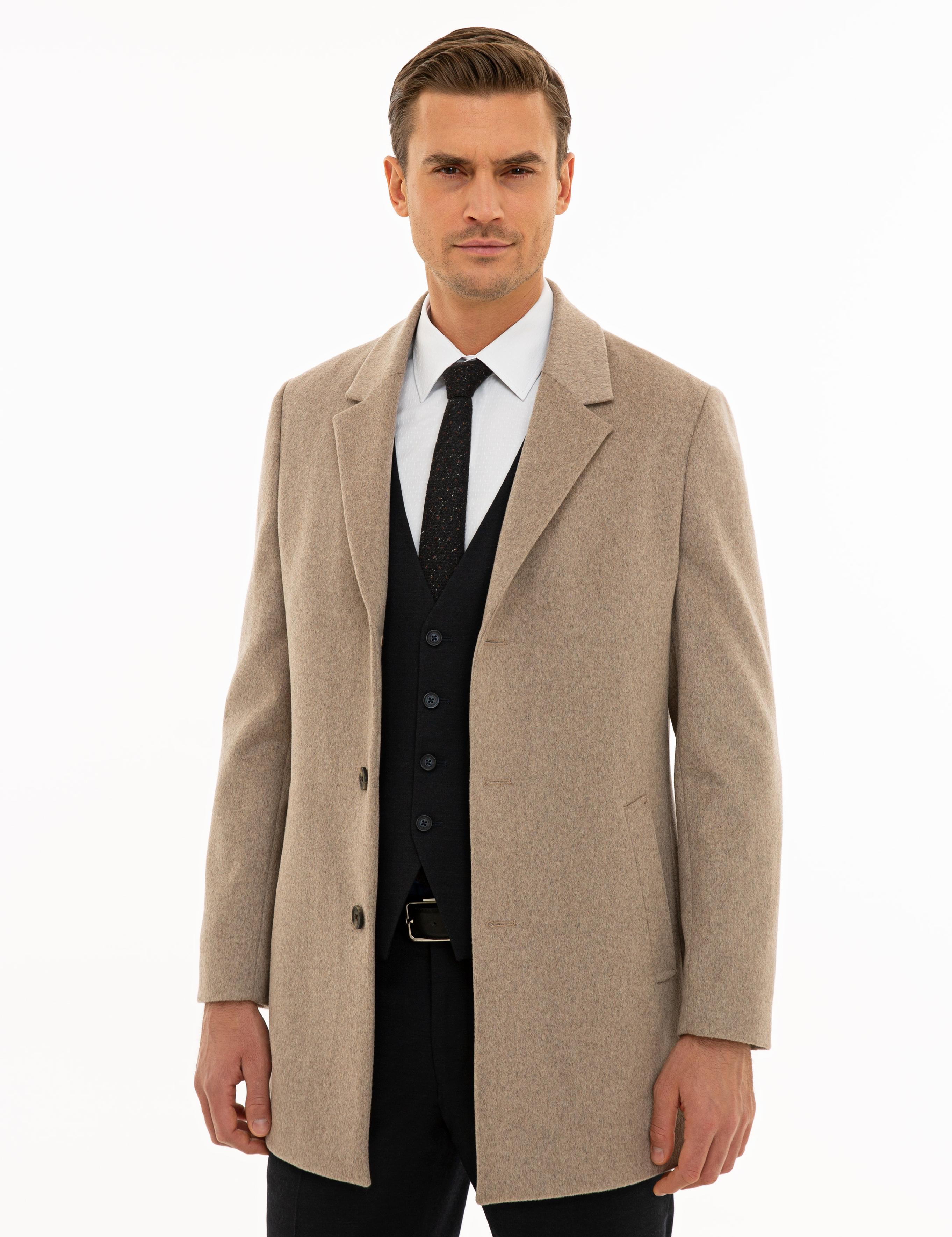 Bej Ex. Slim Fit Kaşe Kaban