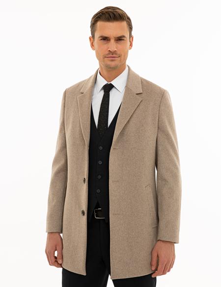 Bej Ex. Slim Fit Kaşe Kaban - 50230243015