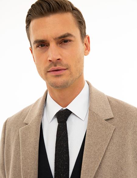 Bej Ex. Slim Fit Kaşe Kaban - 50230243015