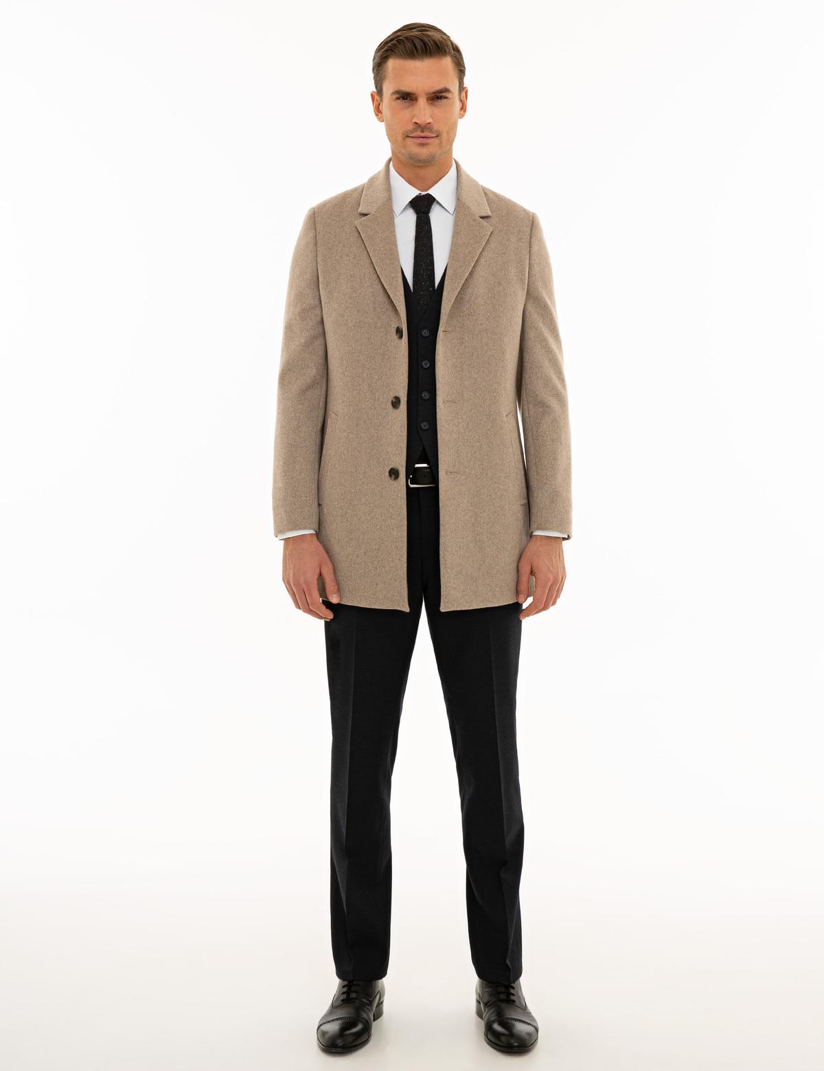 Bej Ex. Slim Fit Kaşe Kaban - 50230243015