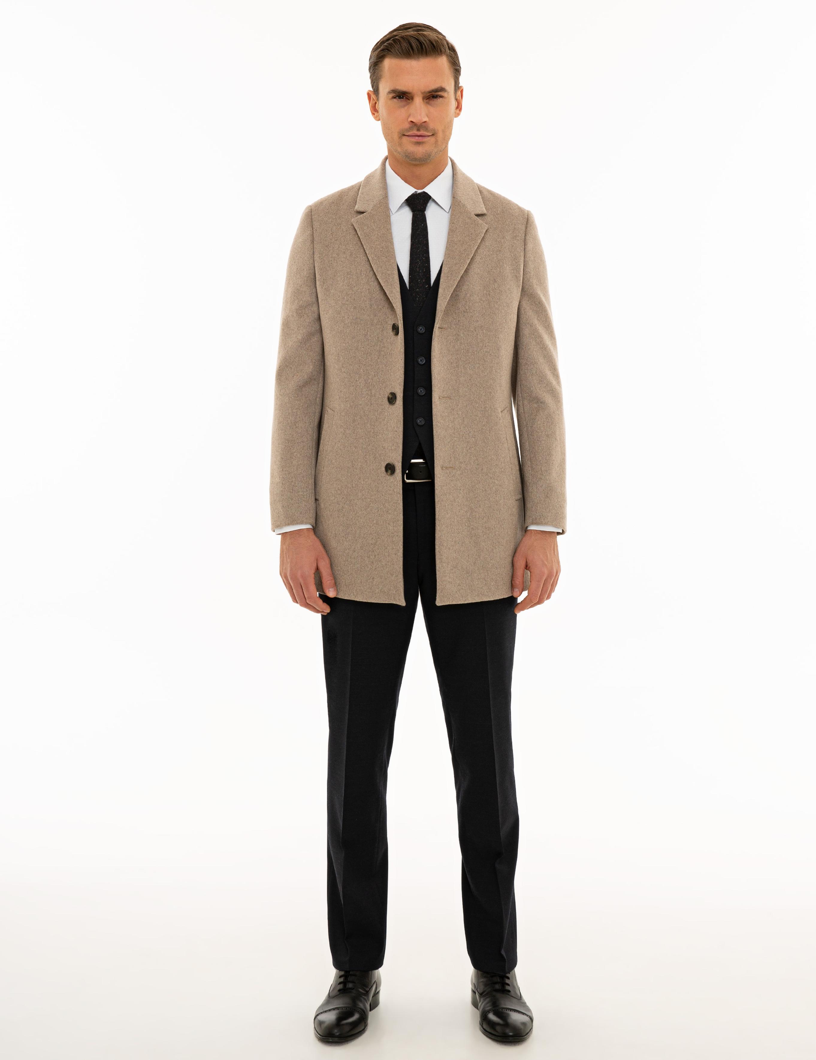 Bej Ex. Slim Fit Kaşe Kaban