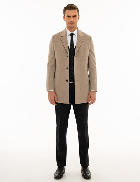 Bej Ex. Slim Fit Kaşe Kaban - 50230243015