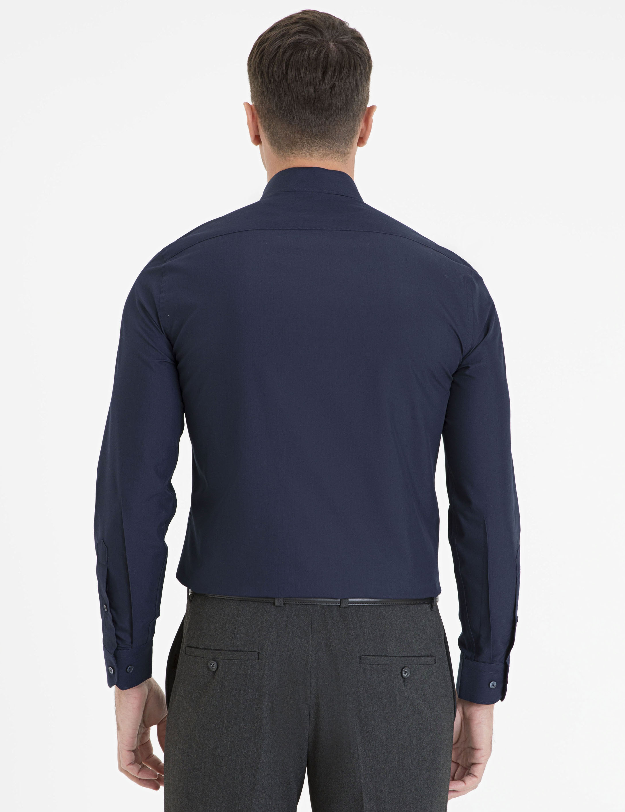 Lacivert Slim Fit Basic Gömlek - Image 3