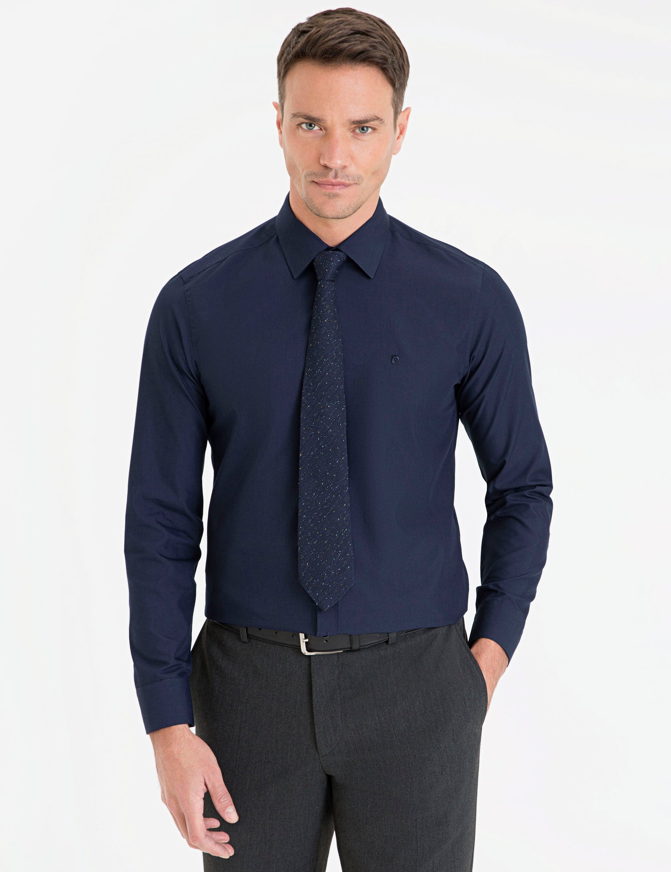 Lacivert Slim Fit Basic Gömlek - Image 1