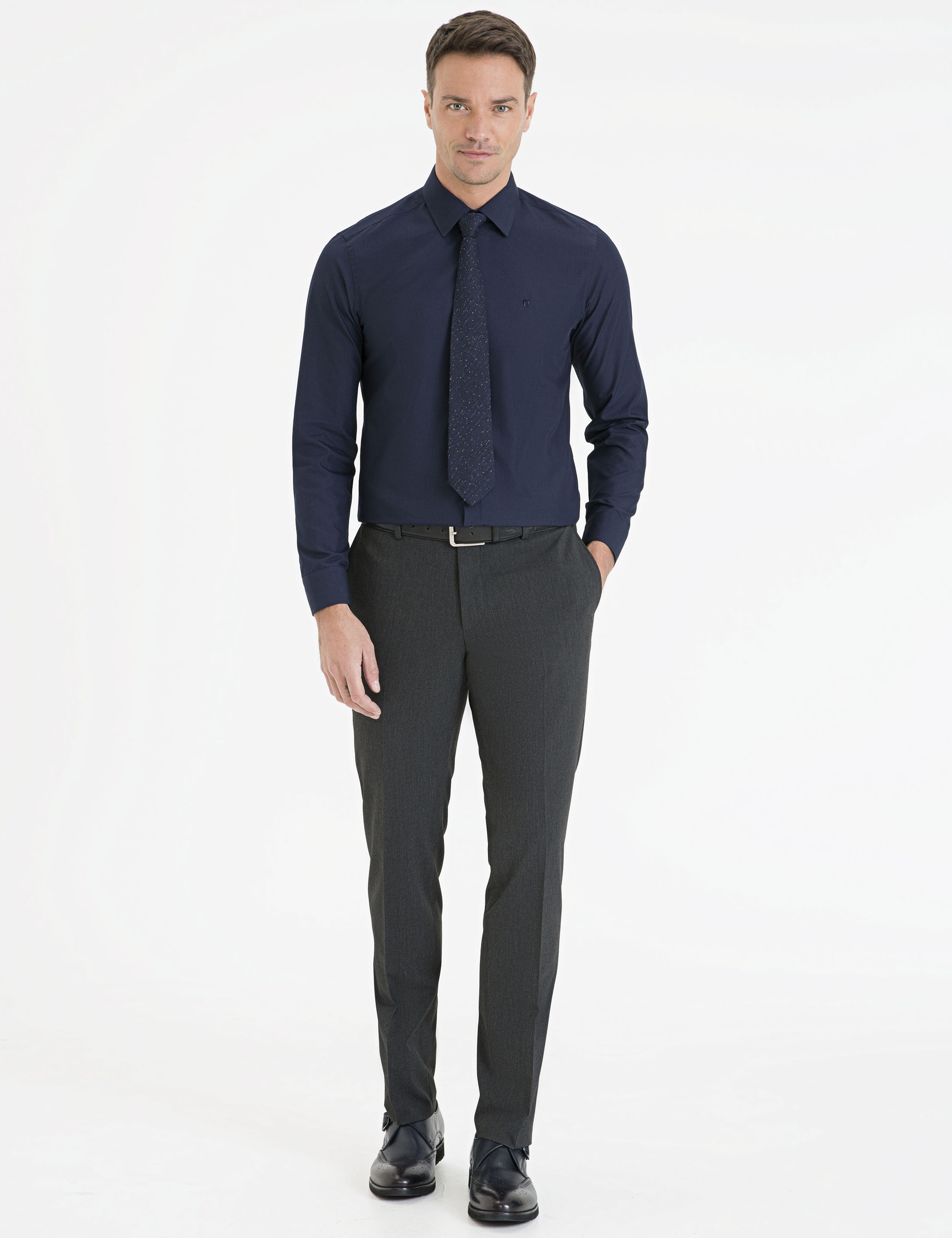 Lacivert Slim Fit Basic Gömlek - Image 4