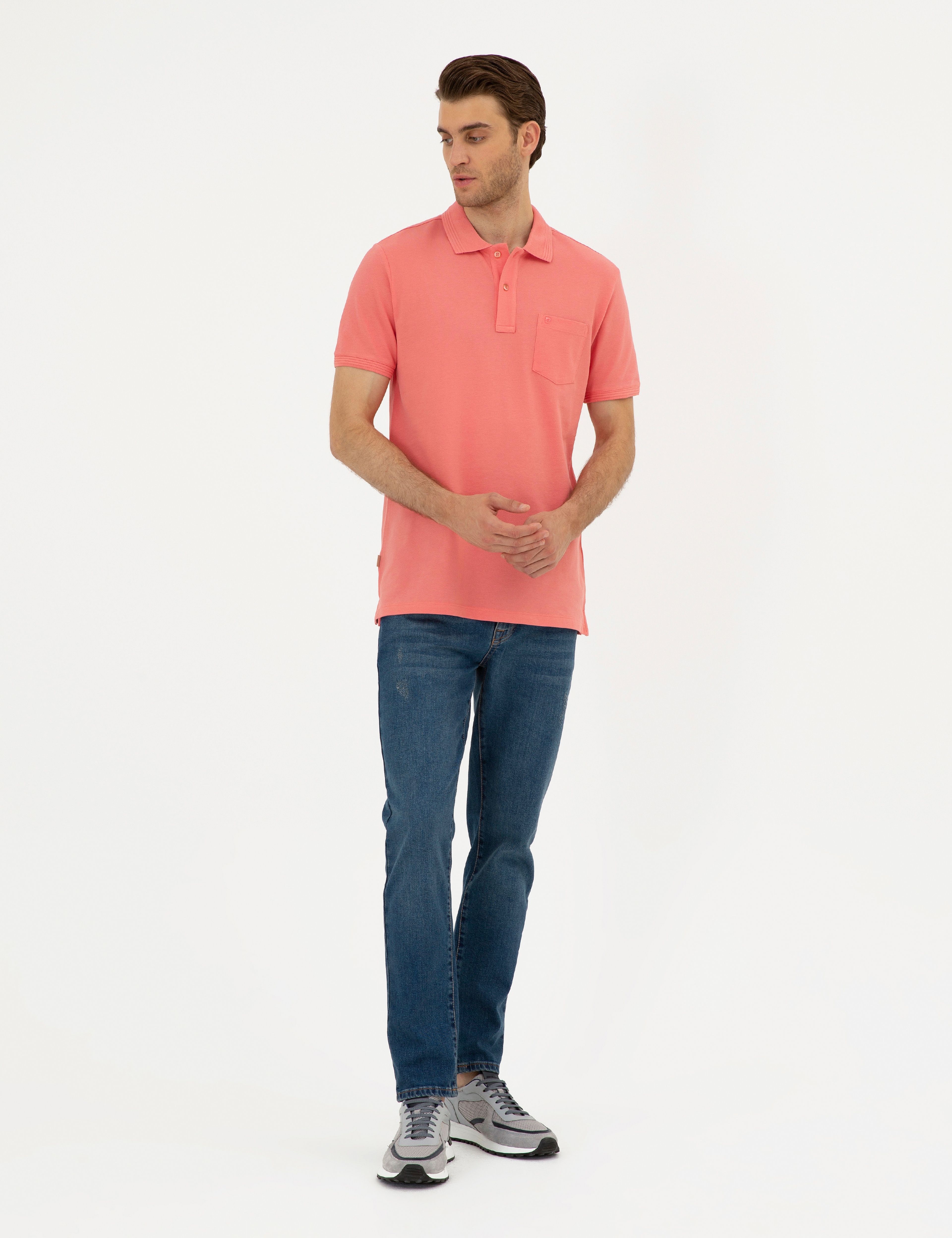 Pembe Regular Fit Basic Tişört - Image 4