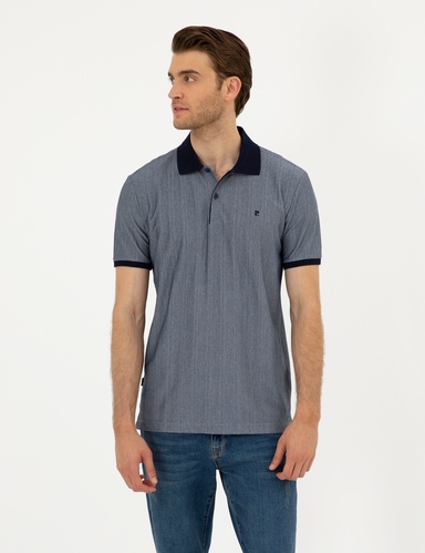 Lacivert Slim Fit Düğmeli Polo Yaka Tişört