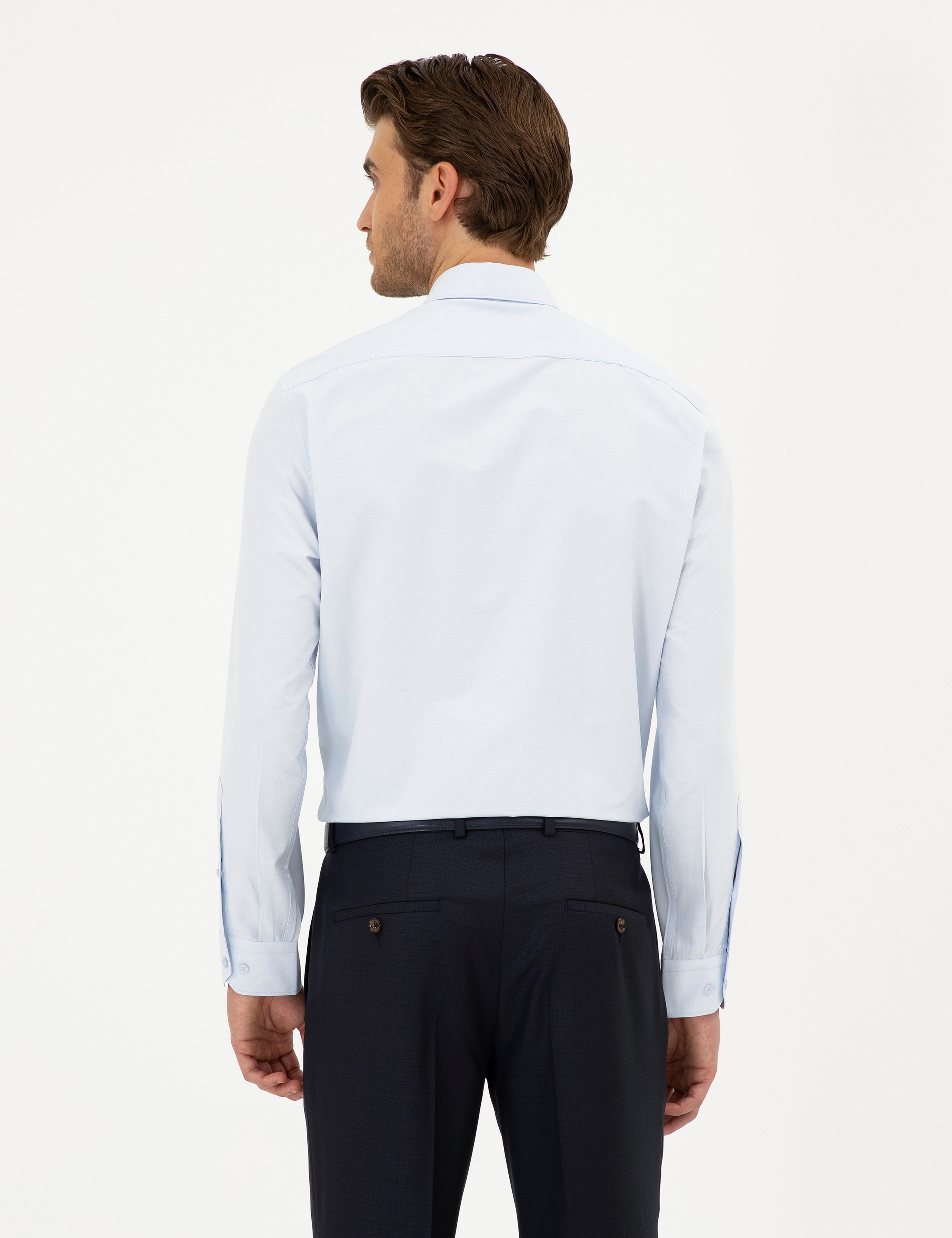 Açık Mavi Regular Fit Uzun Kollu Basic Gömlek - Image 5