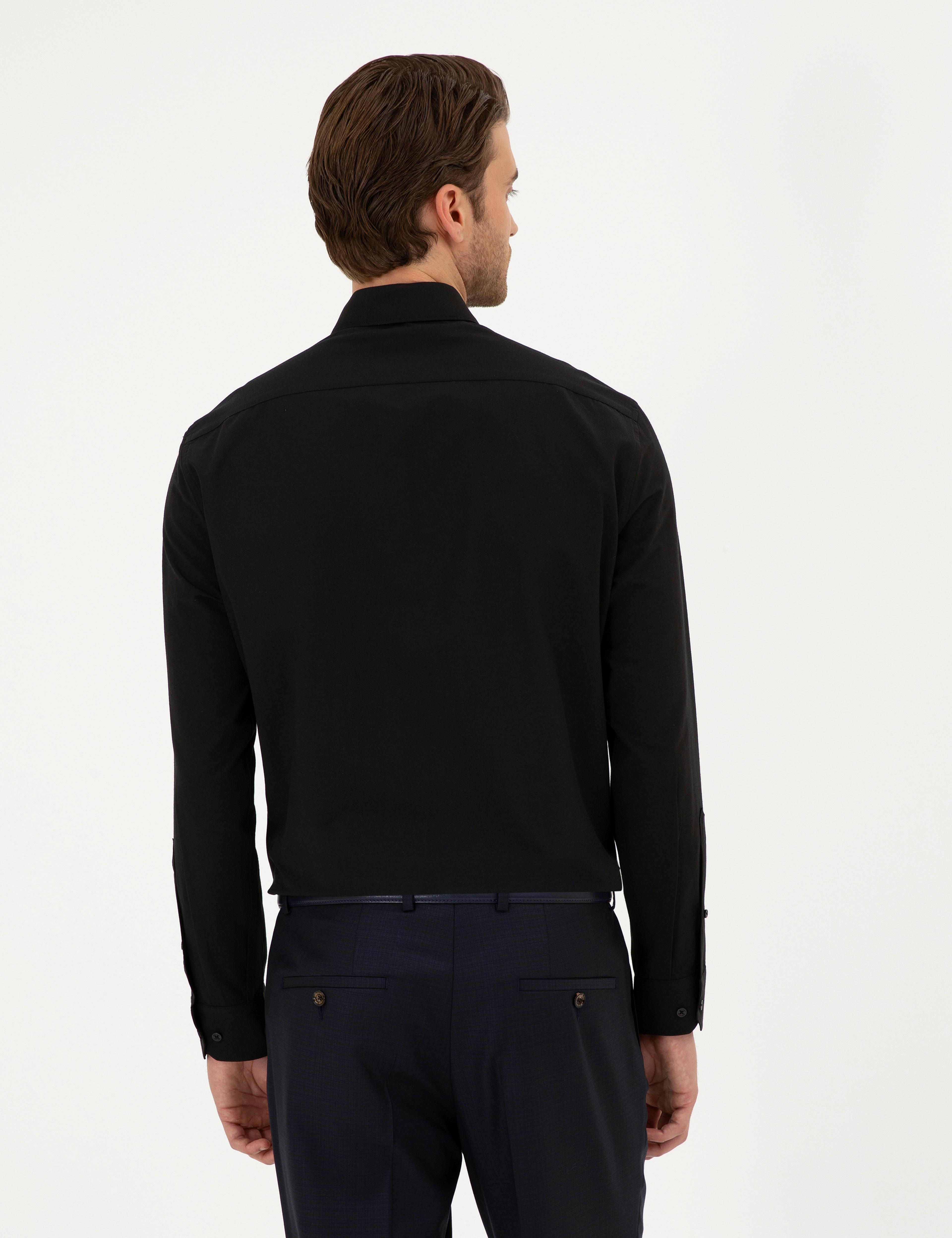 Siyah Regular Fit Uzun Kollu Basic Gömlek