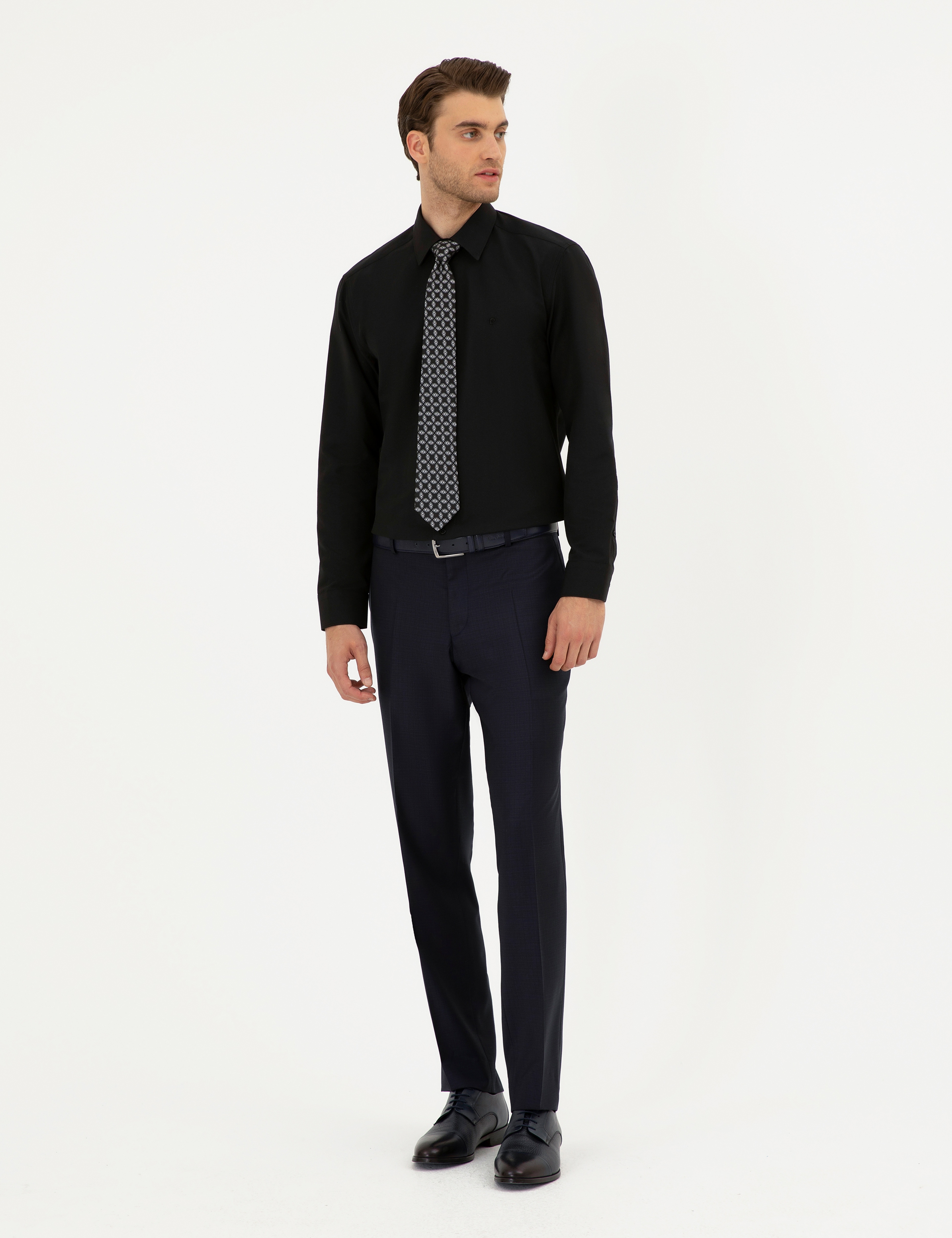 Siyah Regular Fit Uzun Kollu Basic Gömlek - Image 4
