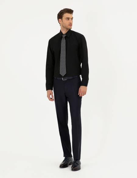 Siyah Regular Fit Uzun Kollu Basic Gömlek - 50289411043