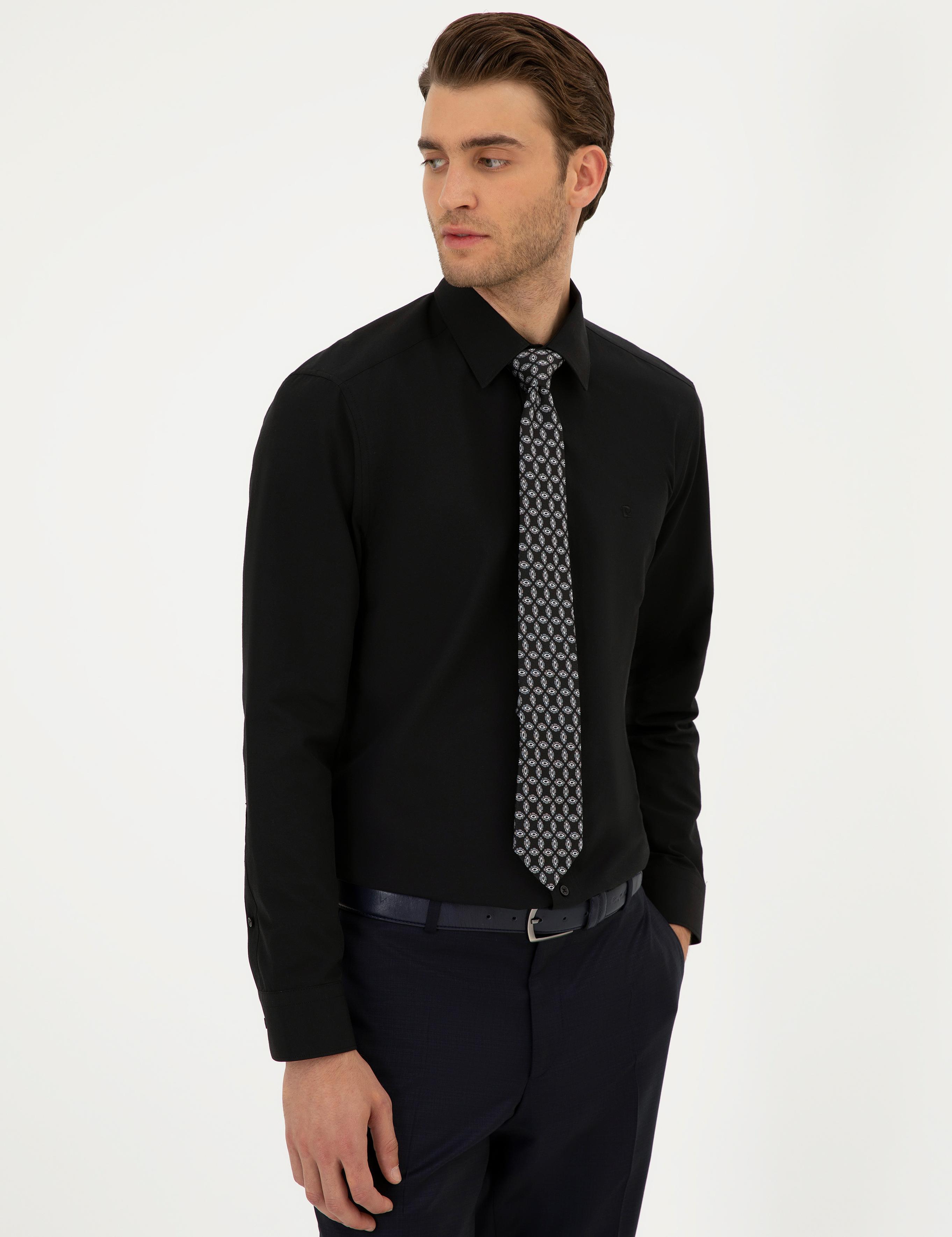 Siyah Regular Fit Uzun Kollu Basic Gömlek