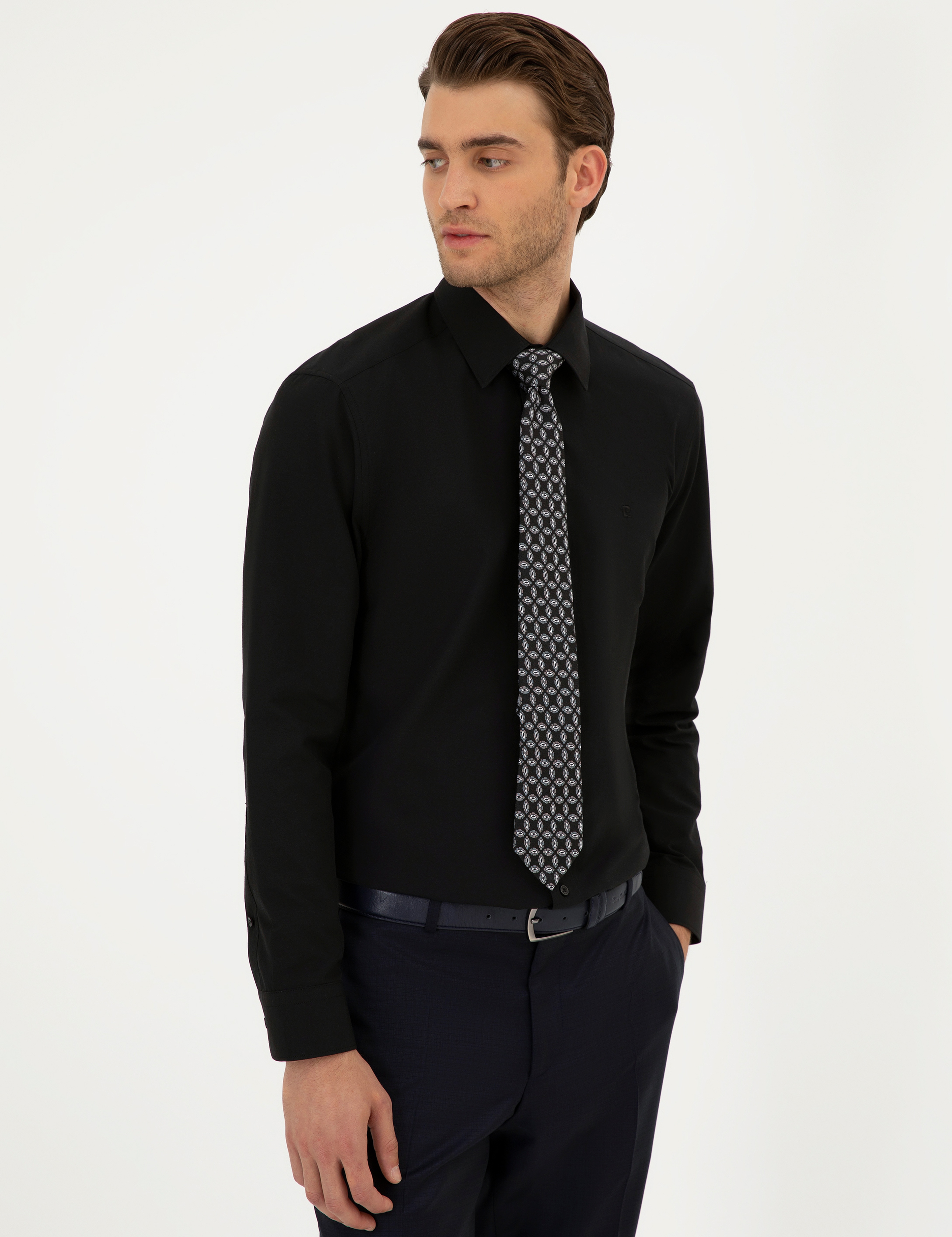 Siyah Regular Fit Uzun Kollu Basic Gömlek - Image 3