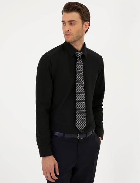Siyah Regular Fit Uzun Kollu Basic Gömlek - 50289411043