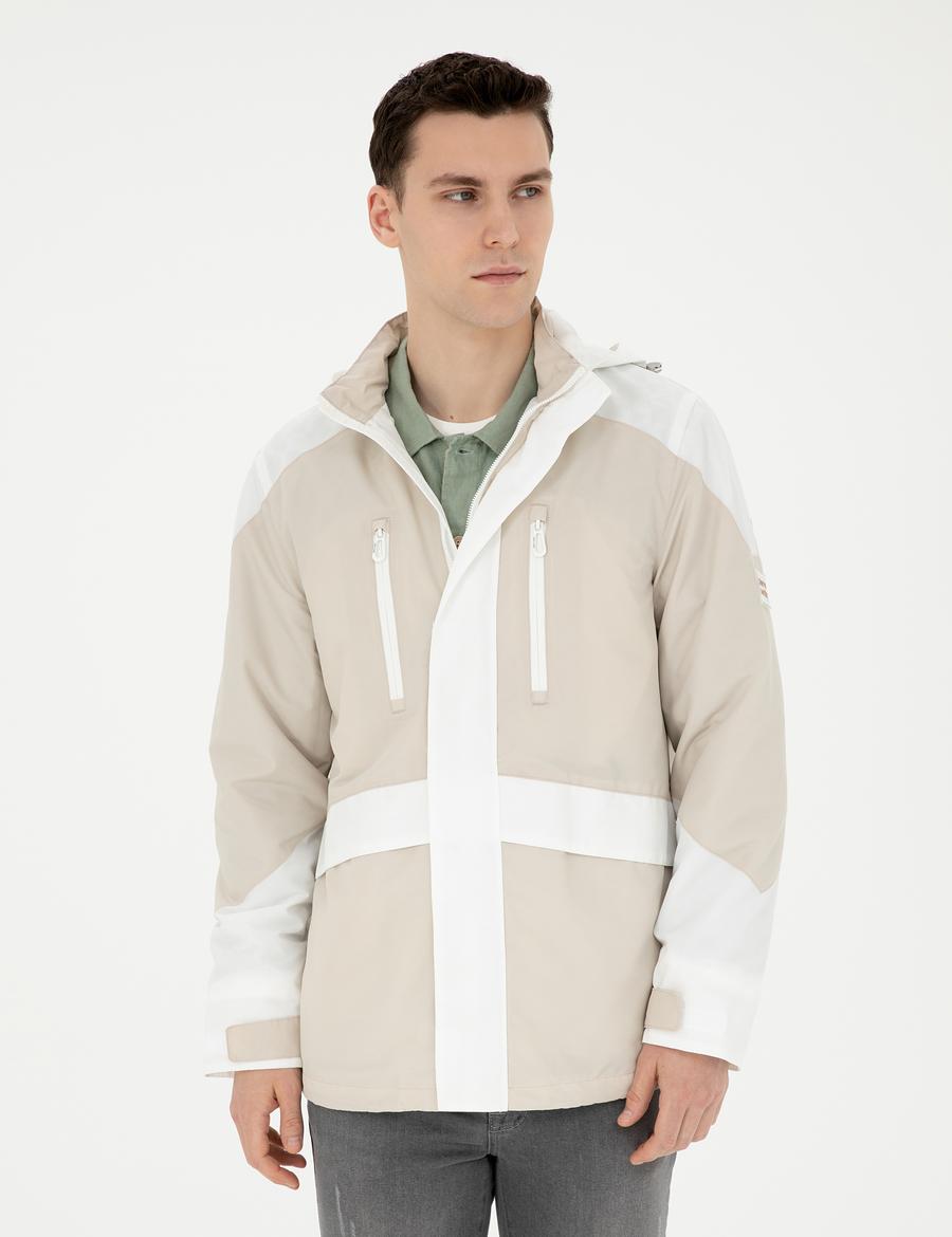 Bej Kapişonlu Baharlık Mevsimlik Mont