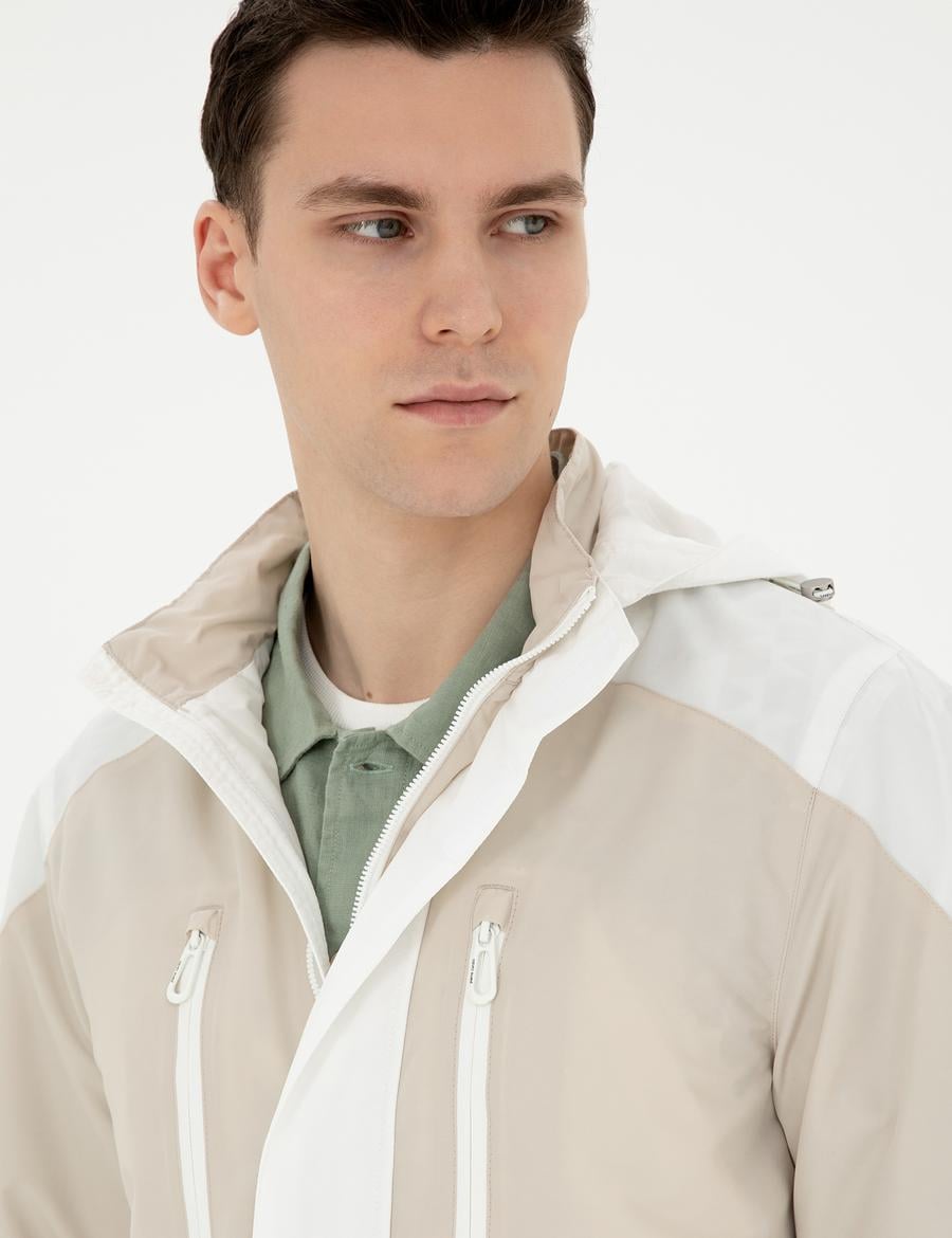 Bej Kapişonlu Baharlık Mevsimlik Mont