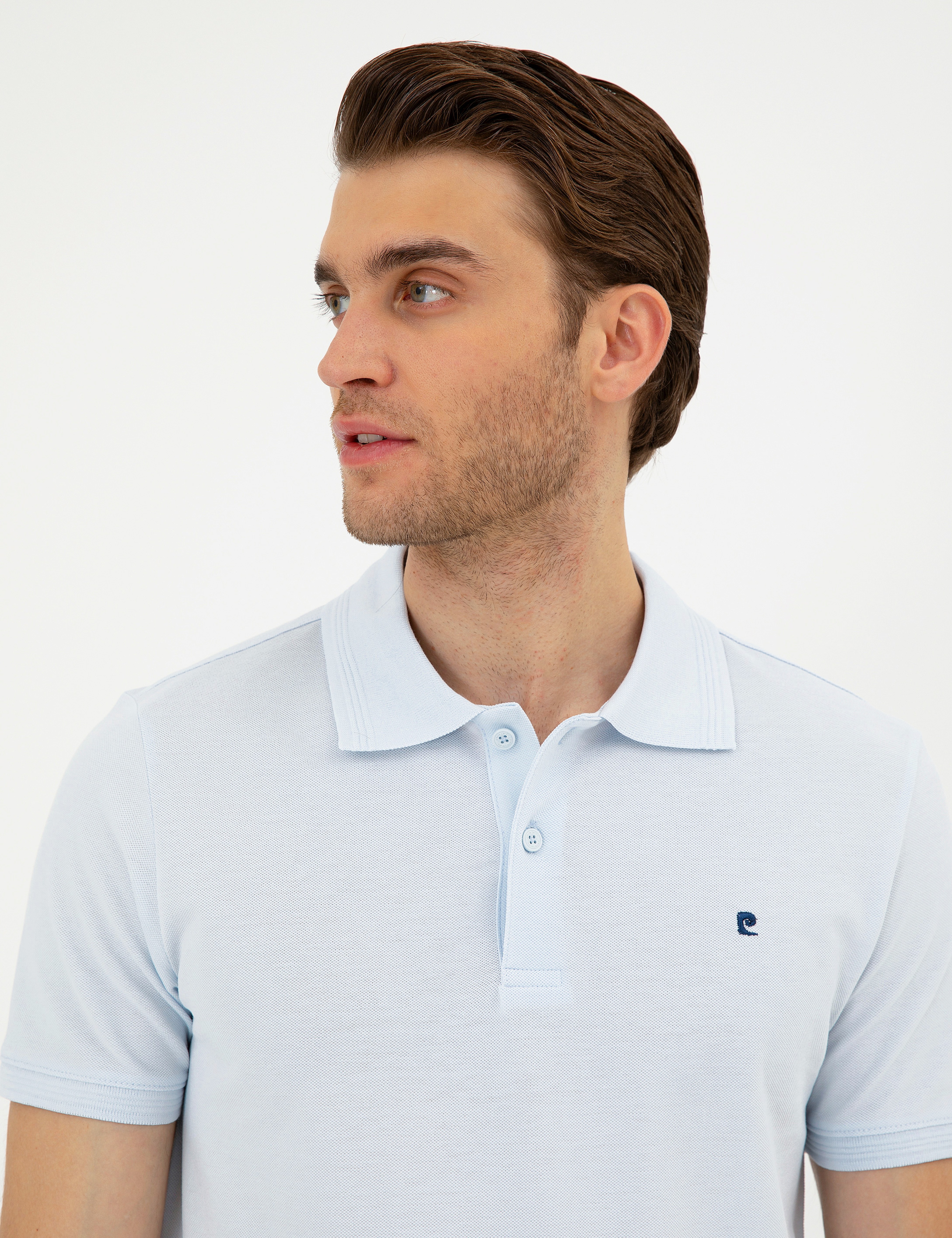 Açık Mavi Slim Fit %100 Pamuk Polo Yaka Basic Tişört - Image 2