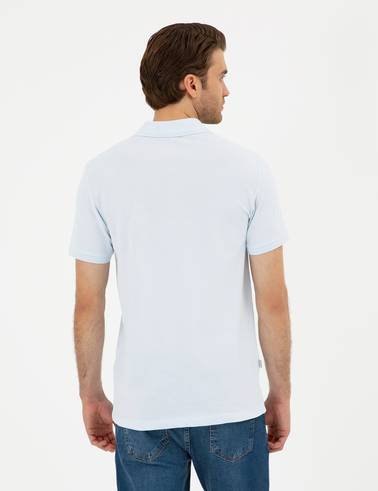 Açık Mavi Slim Fit %100 Pamuk Polo Yaka Basic Tişört
