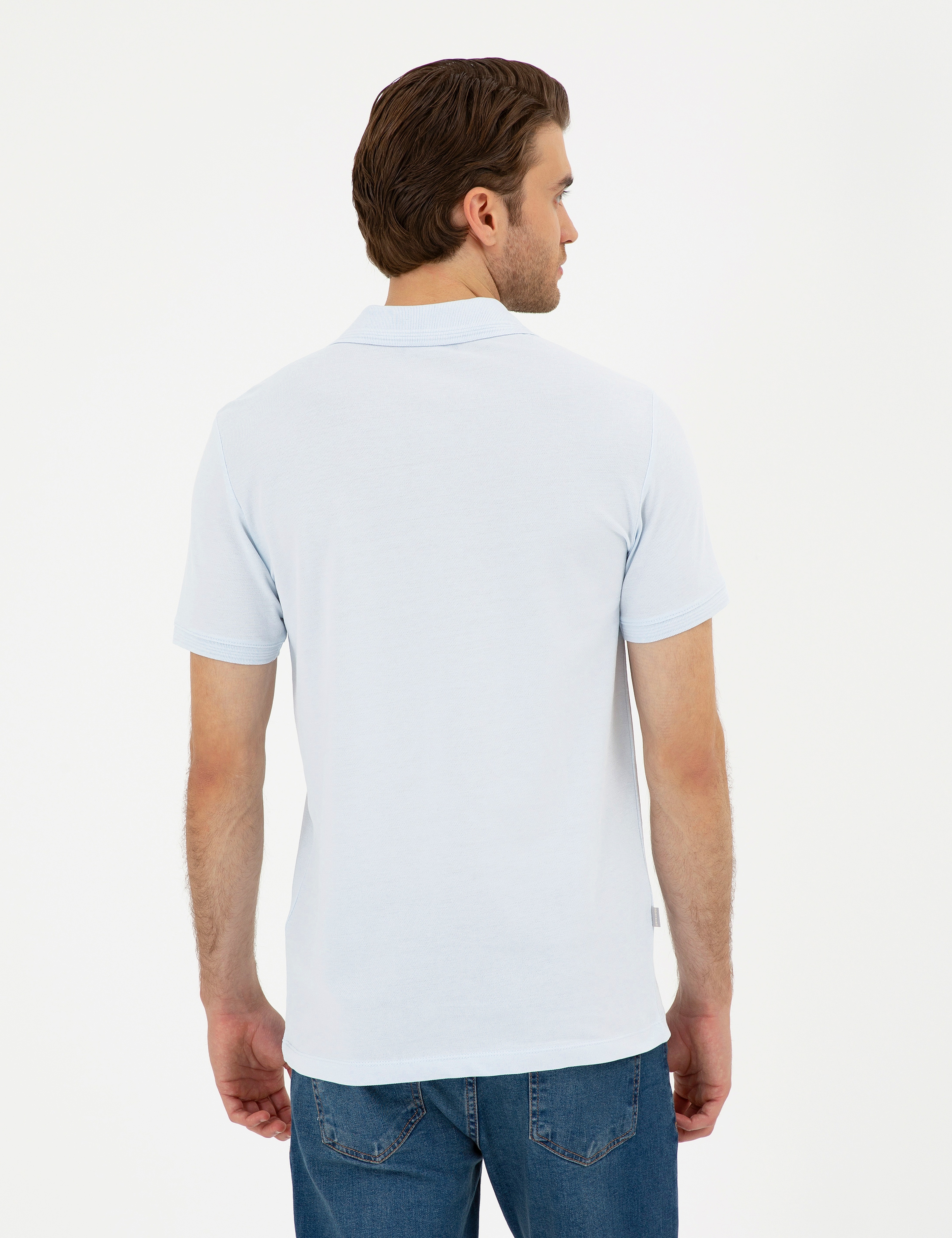 Açık Mavi Slim Fit %100 Pamuk Polo Yaka Basic Tişört