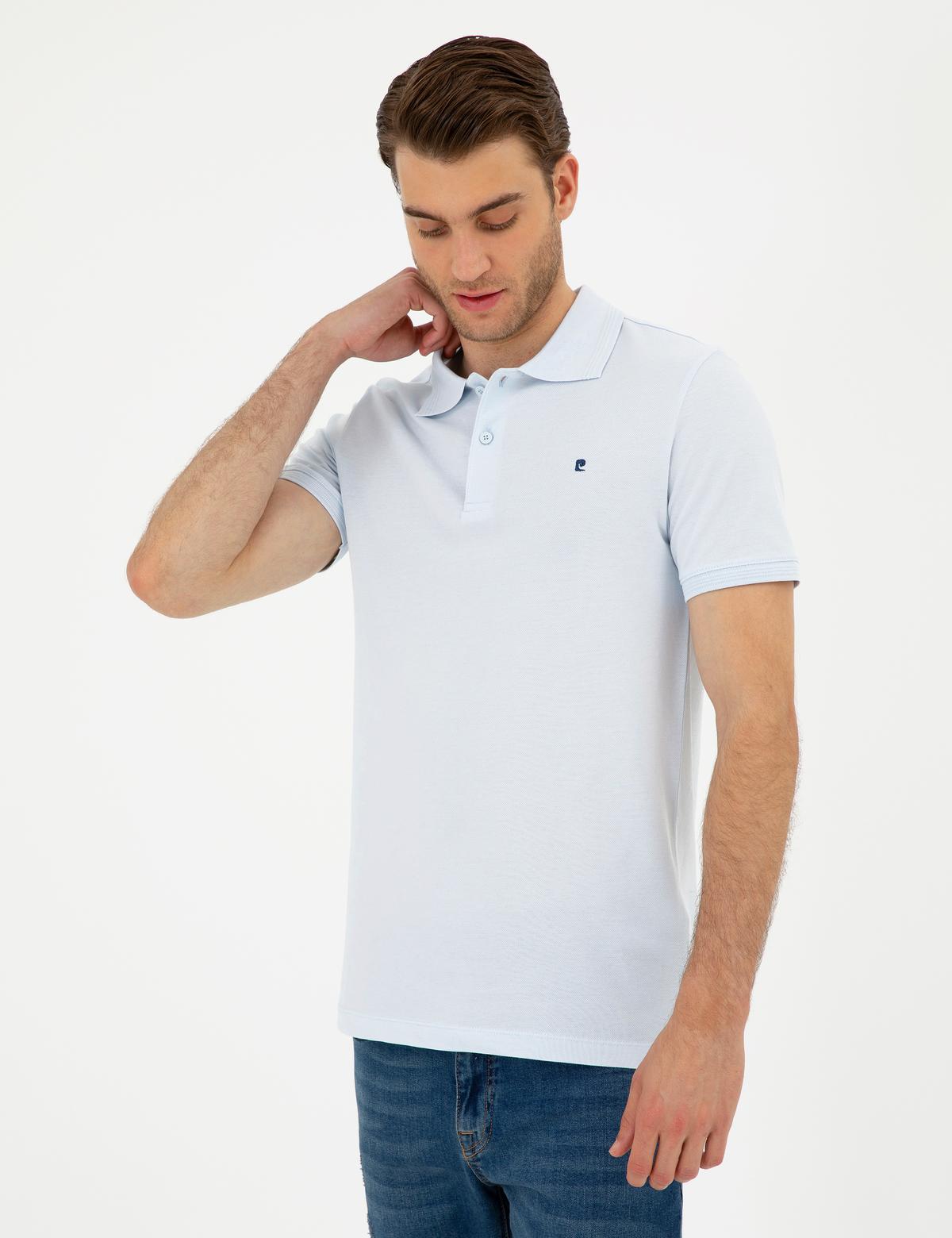 Açık Mavi Slim Fit %100 Pamuk Polo Yaka Basic Tişört - 50291625198