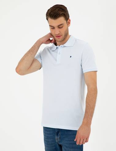Açık Mavi Slim Fit %100 Pamuk Polo Yaka Basic Tişört
