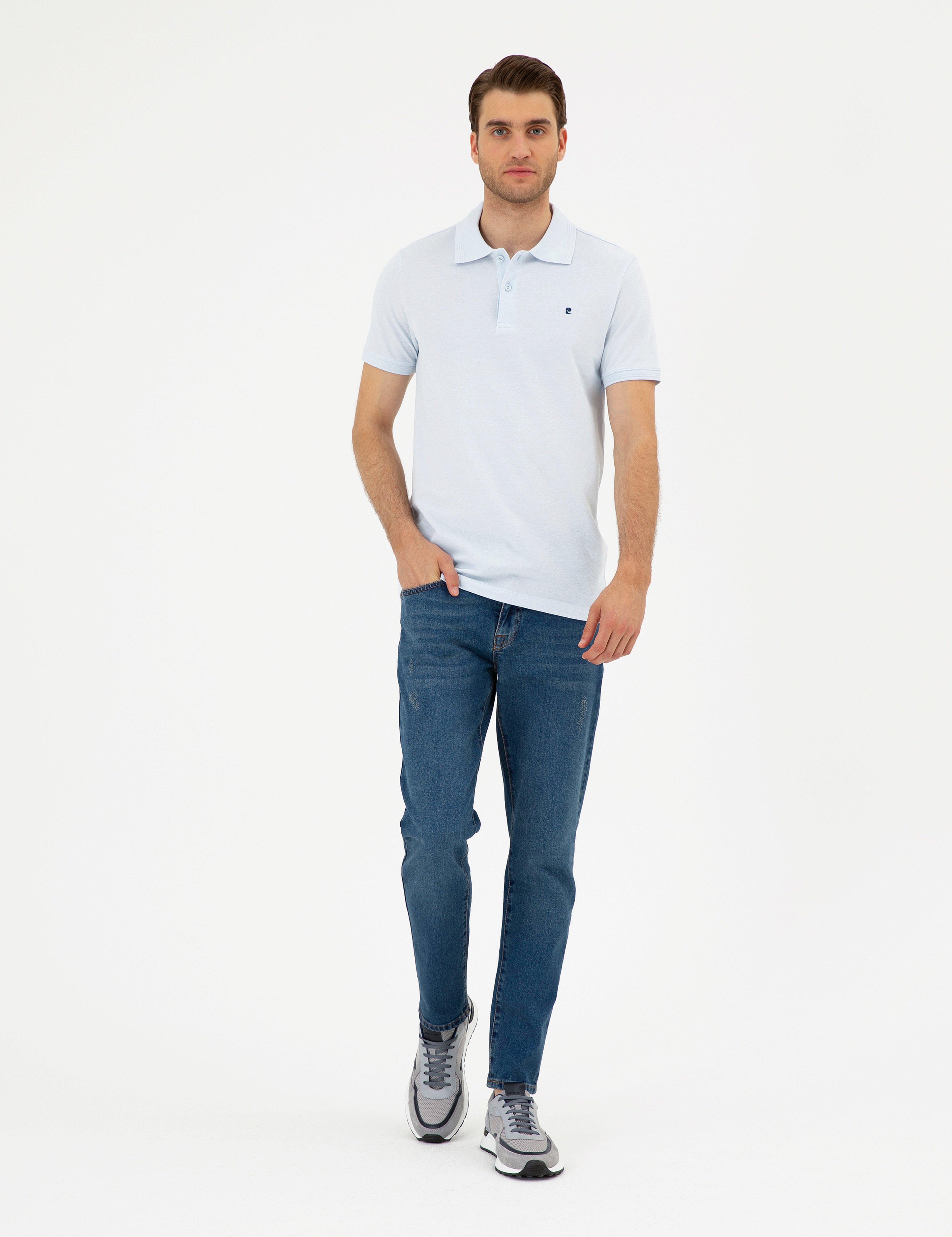 Açık Mavi Slim Fit %100 Pamuk Polo Yaka Basic Tişört - Image 4