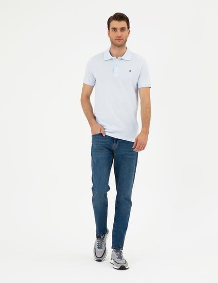 Açık Mavi Slim Fit %100 Pamuk Polo Yaka Basic Tişört - 50291625198