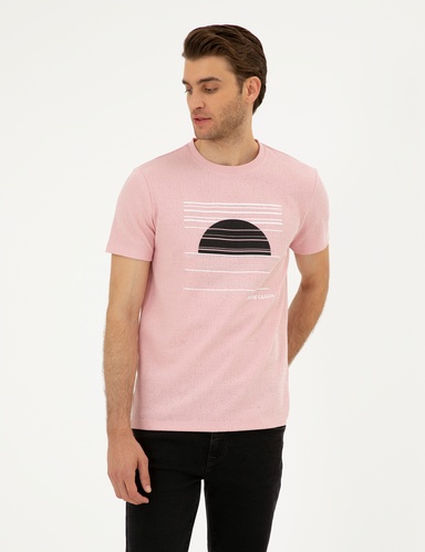 Açık Pembe Slim Fit Bisiklet Yaka Tişört