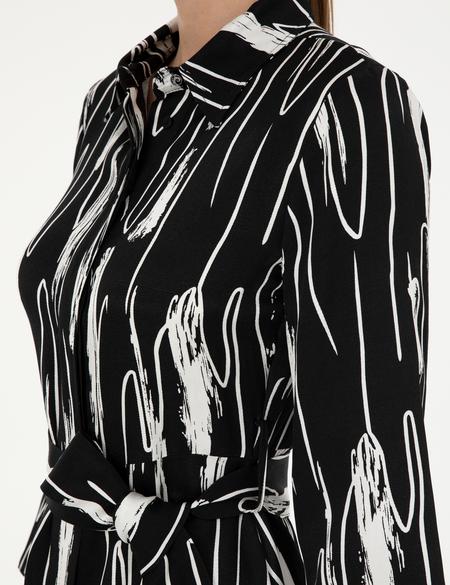 Siyah Keten Karışımlı Comfort Fit Dokuma Elbise - 50289503003