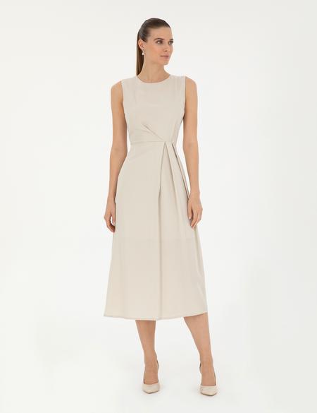 Bej Regular Fit Midi Dokuma Elbise - 50283466001