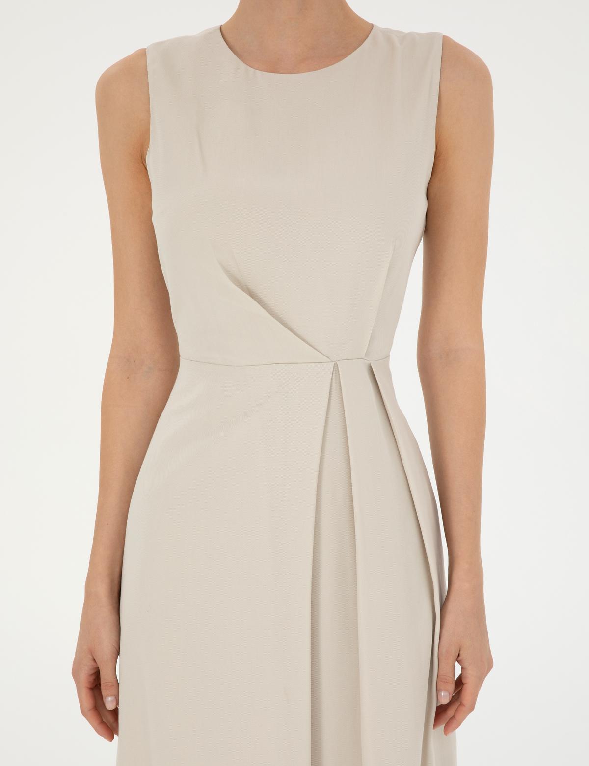 Bej Regular Fit Midi Dokuma Elbise - 50283466001