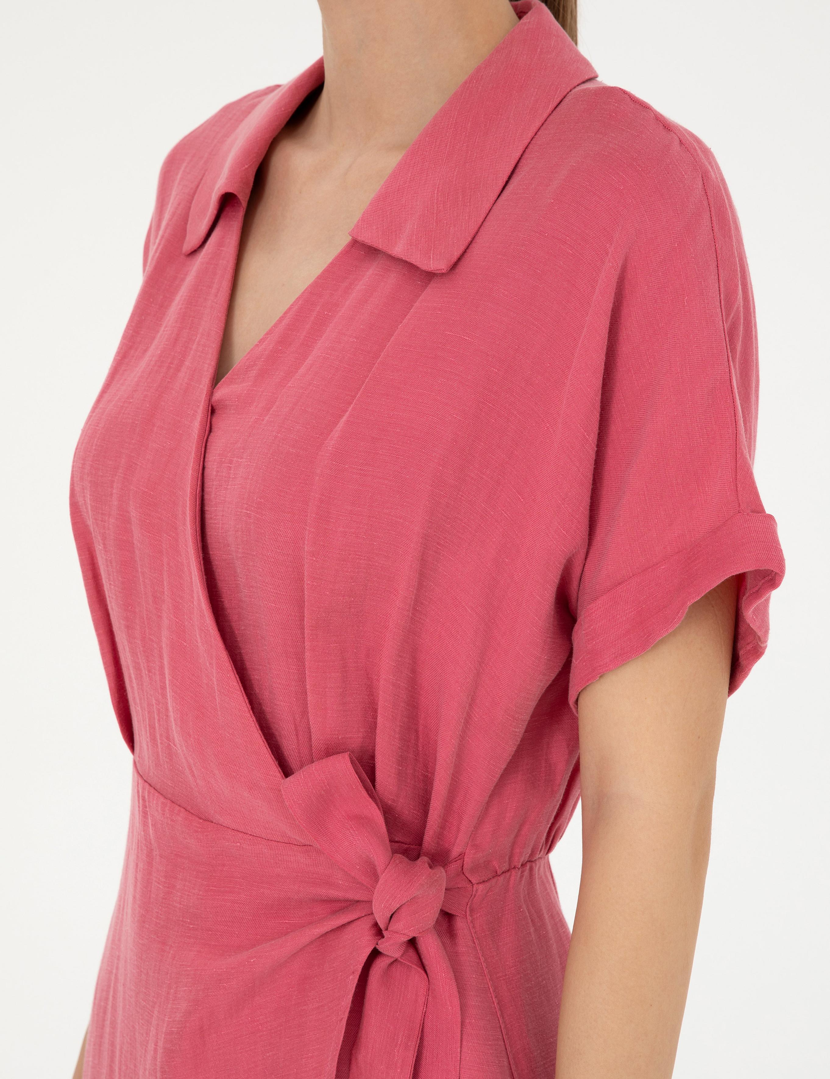 Pembe Comfort Fit Dokuma Elbise