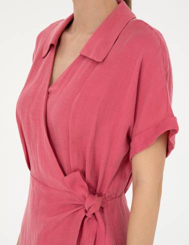Pembe Comfort Fit Dokuma Elbise
