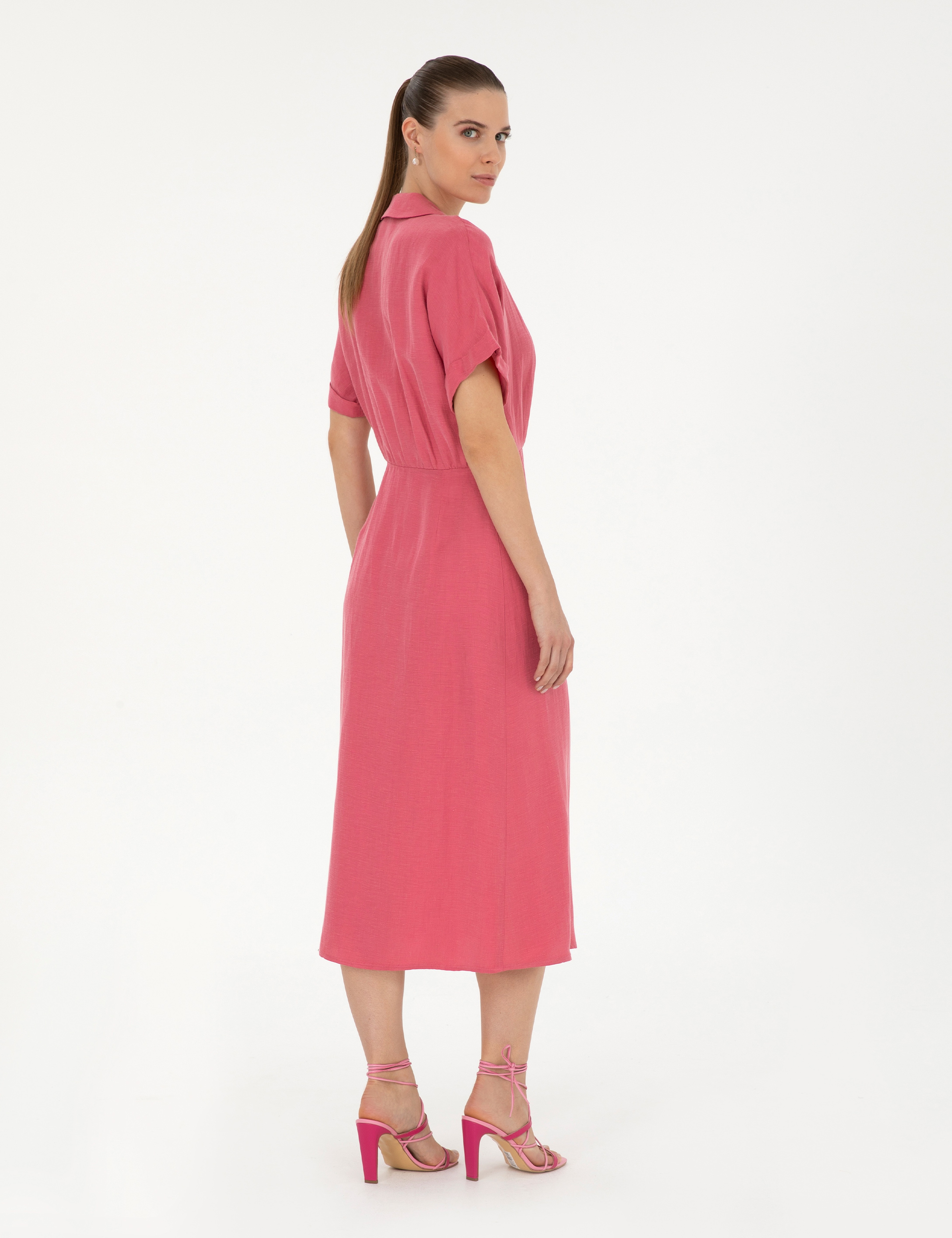 Pembe Comfort Fit Dokuma Elbise - Image 4